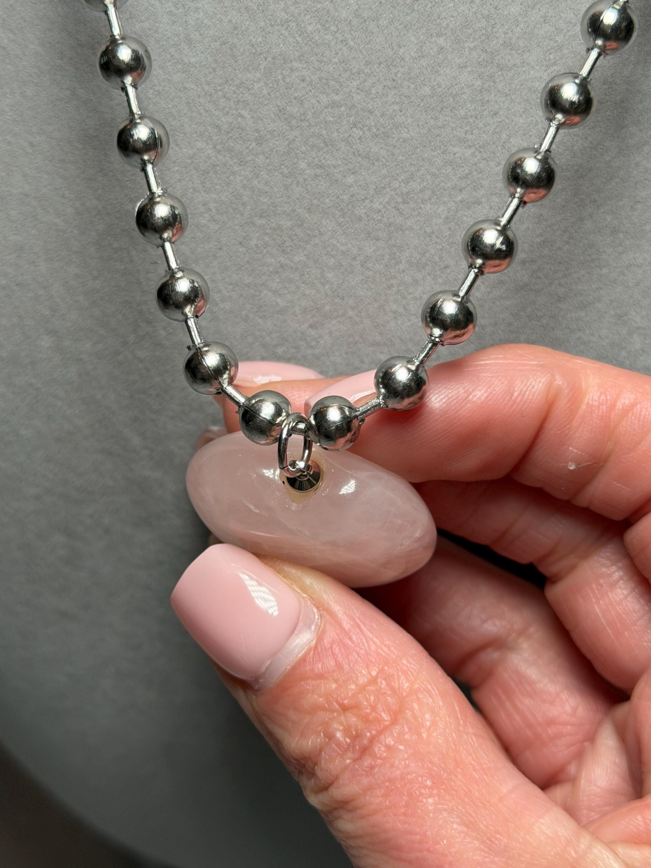 Rose Quartz Heart Pendant Necklace, Sterling Silver Ball Chain, 17 Inch Length 4