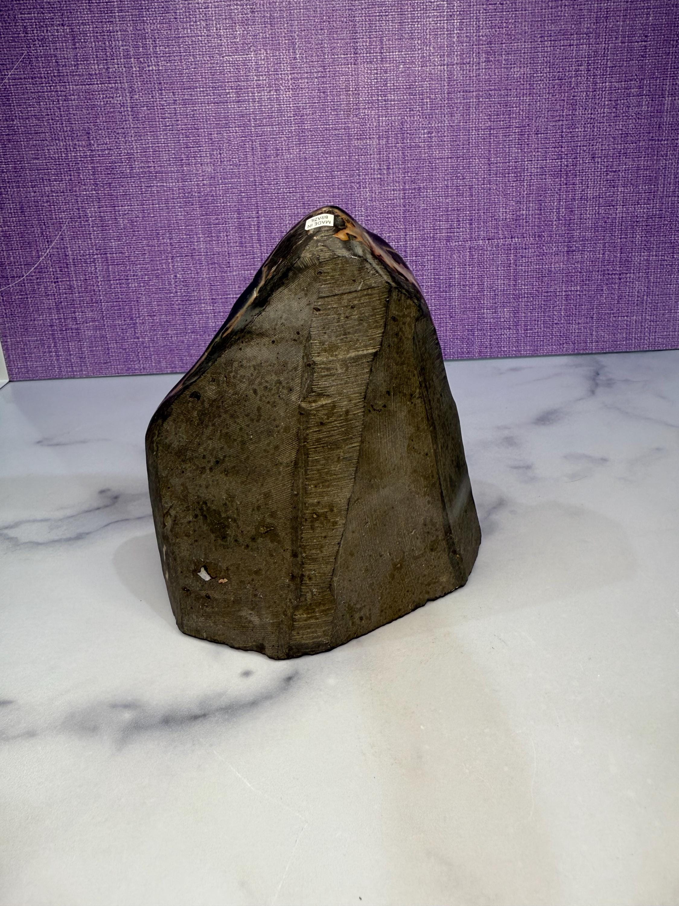 XL Black Amethyst Druzy Cut Base with Calcite • Sparkling Crystal Cluster • Spiritual Decor 6