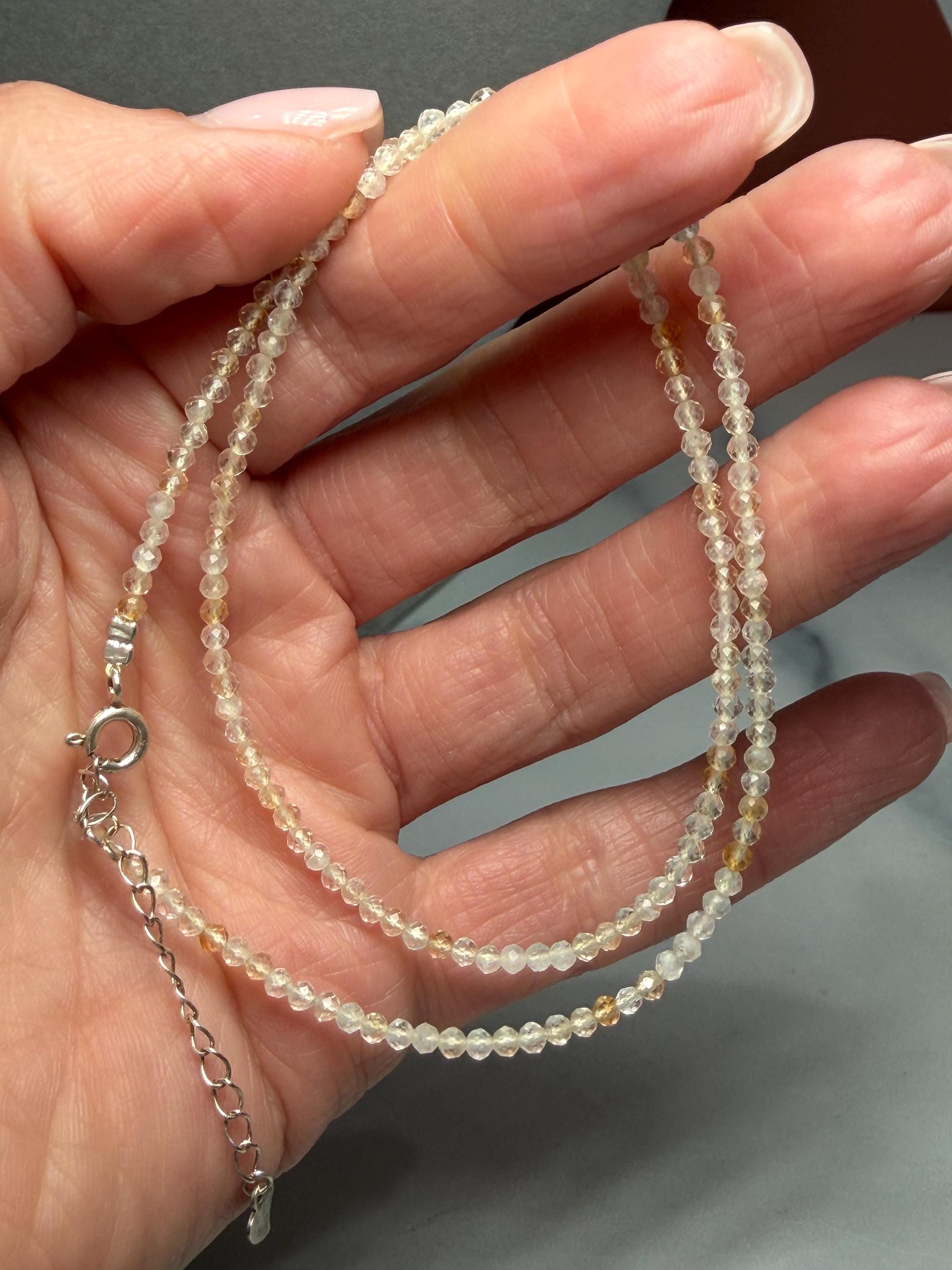 Faceted Citrine Beaded Necklace, 925 Sterling Silver, Dainty Yellow Gemstone, Adjustable Chain 3