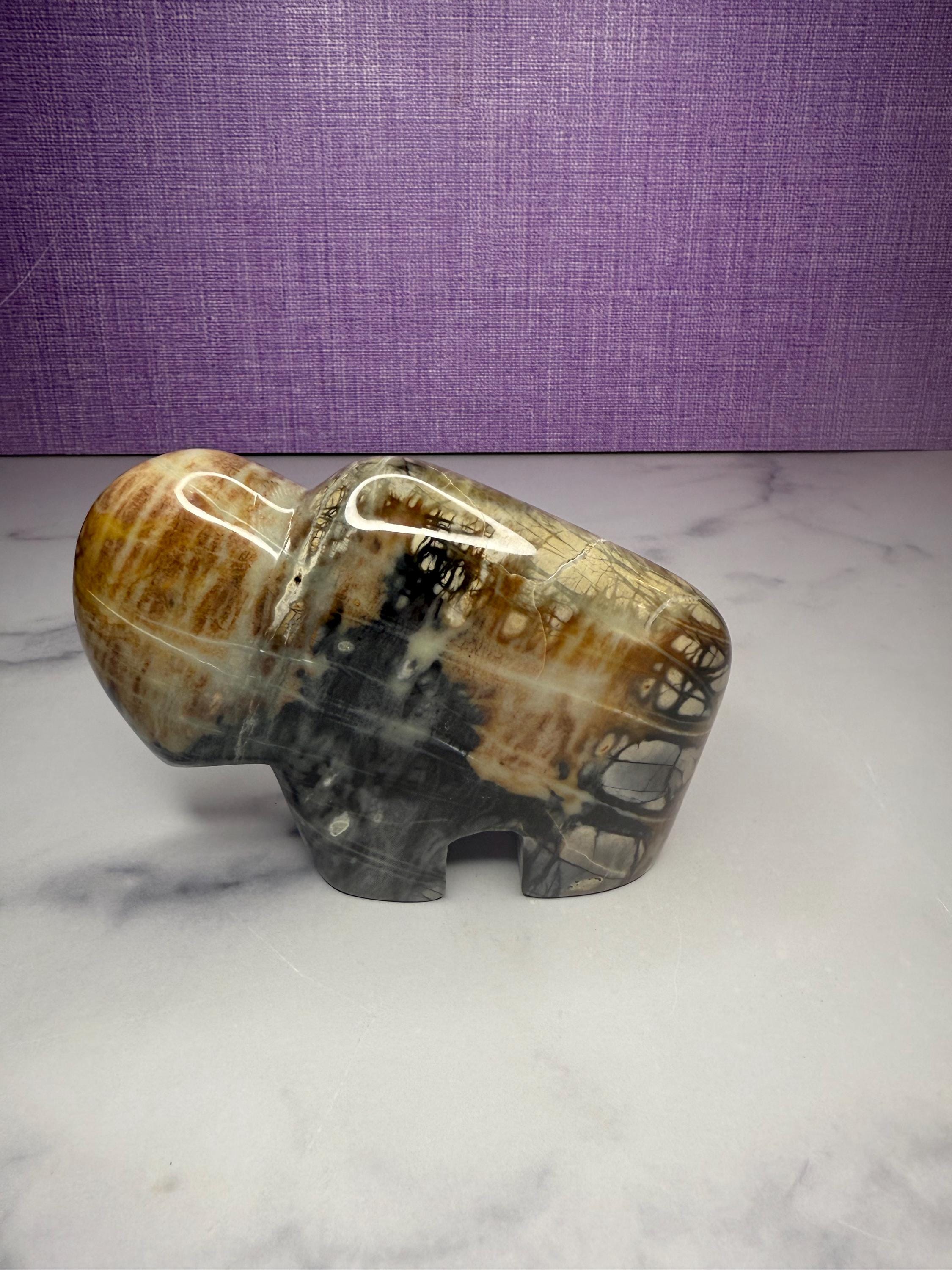 Picasso Jasper Buffalo Carving • Hand Carved Stone Bison Sculpture, Spiritual Decor