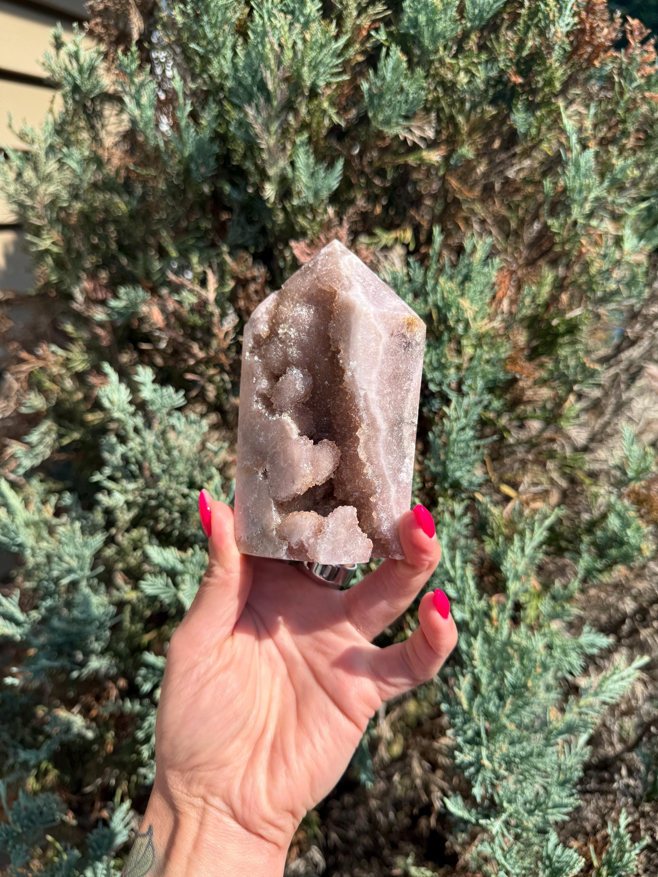 Pink Amethyst Druzy Tower • Heart Chakra Crystal • Spiritual Healing Decor (1lb, 4.6" H) 10