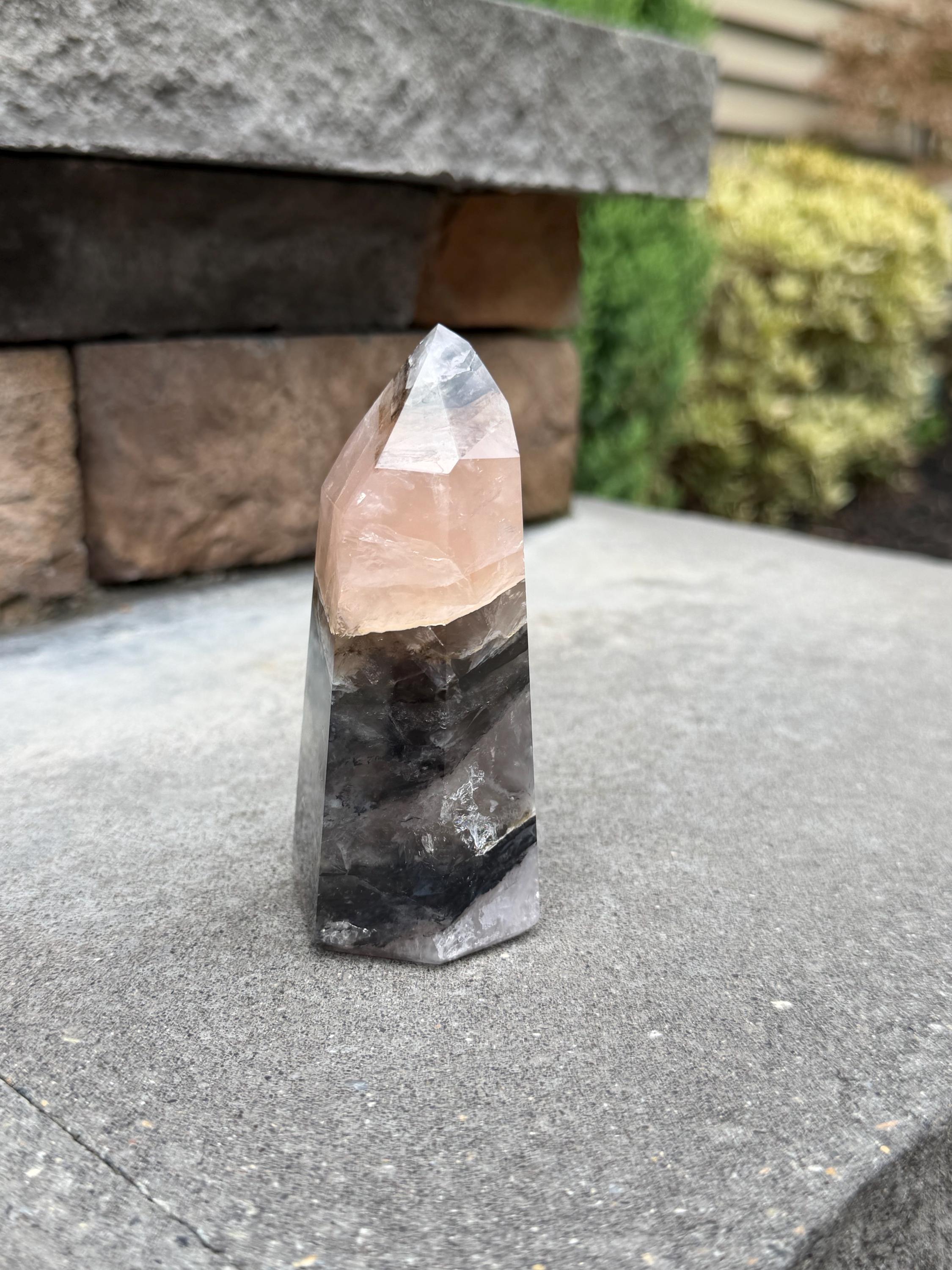 Rose Quartz Tower with Black Mineral Inclusions 9