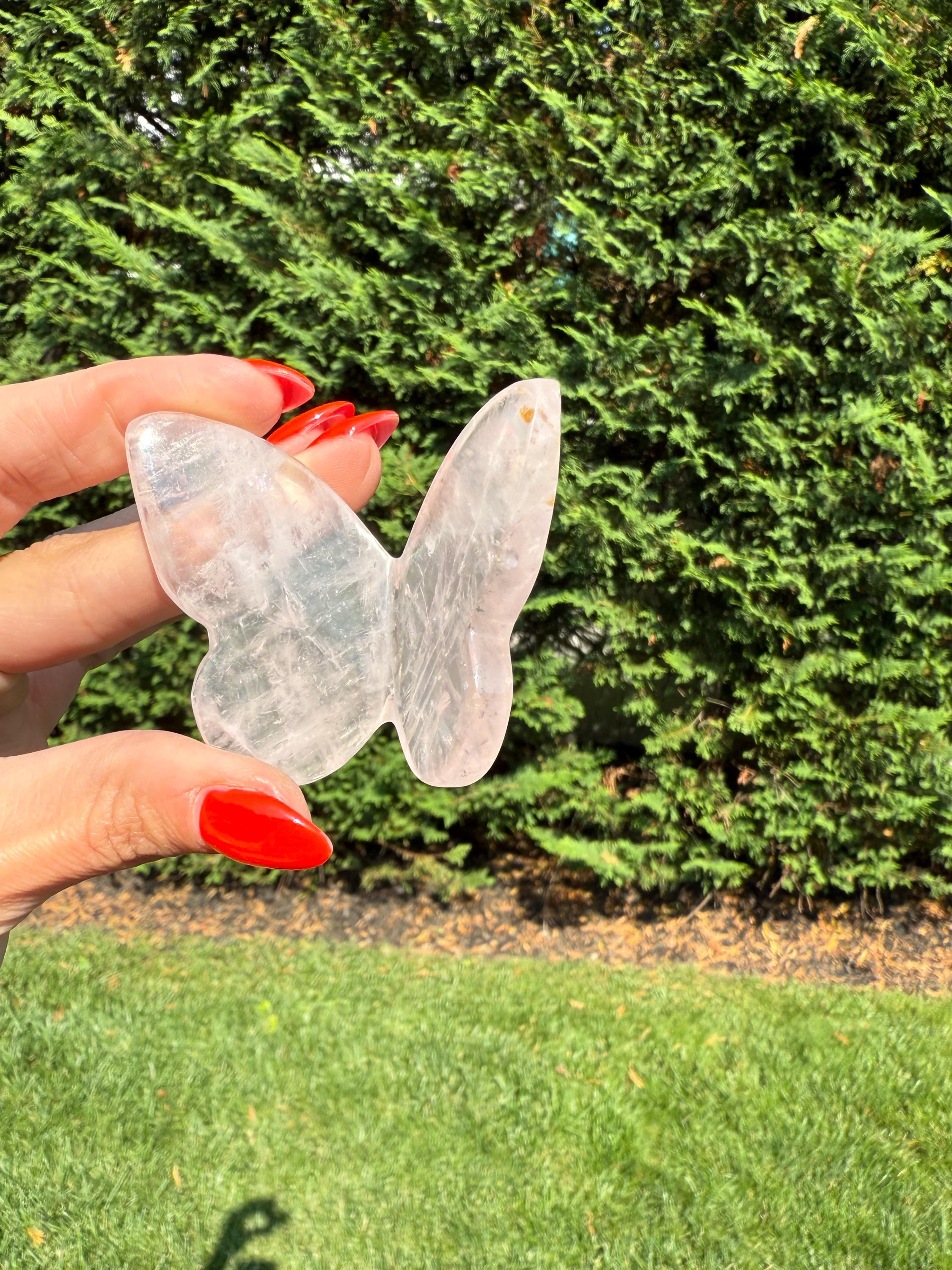 Rose Quartz Butterfly Carving • Golden Healer Crystal • Hand Carved Gemstone Decor 6