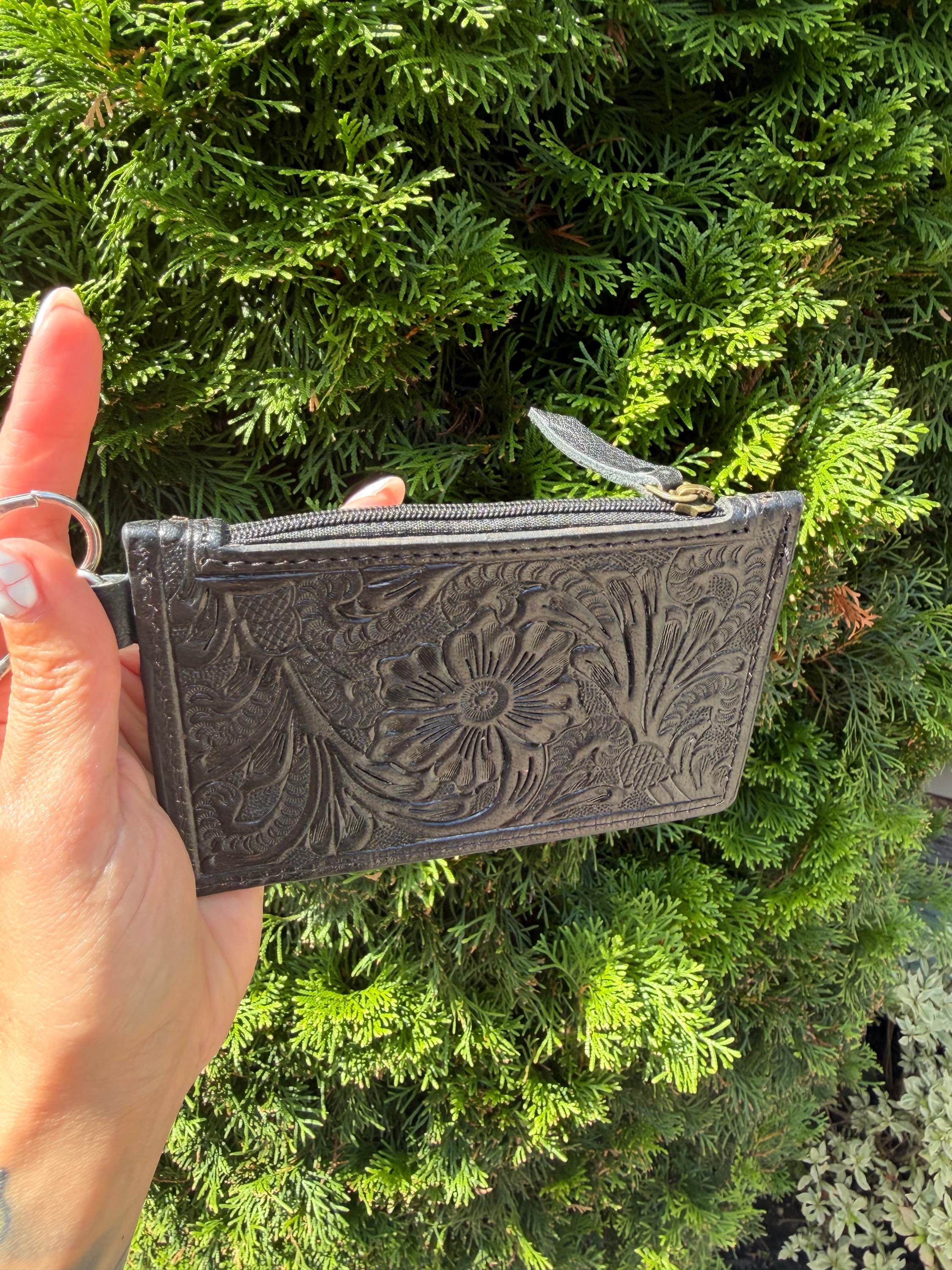Leopard Cowhide & Tooled Leather Wristlet Wallet 4