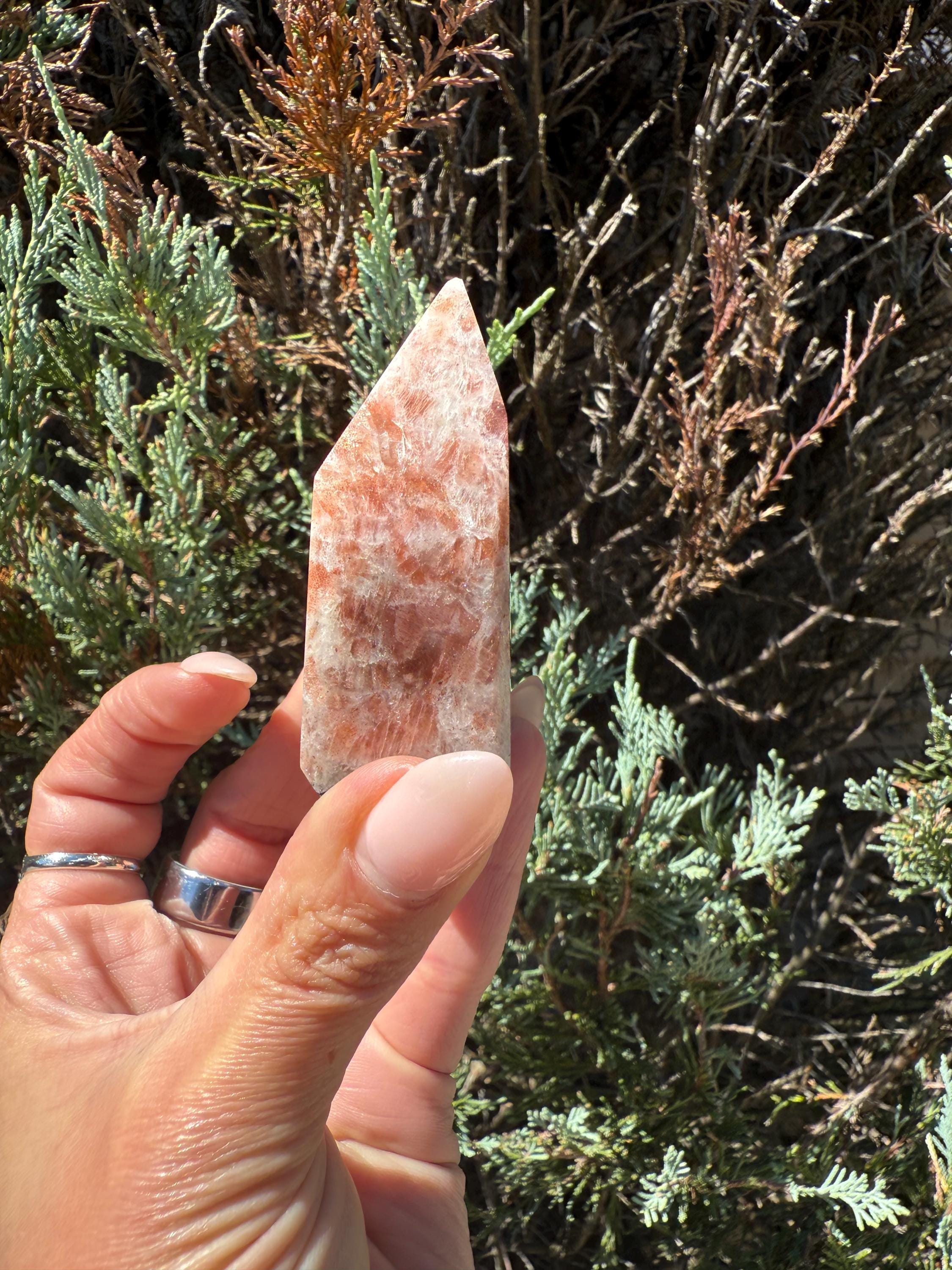 Flashy Sunstone Crystal Point Tower, Natural Mineral Decor, Healing Obelisk (Approx. 4oz) 10