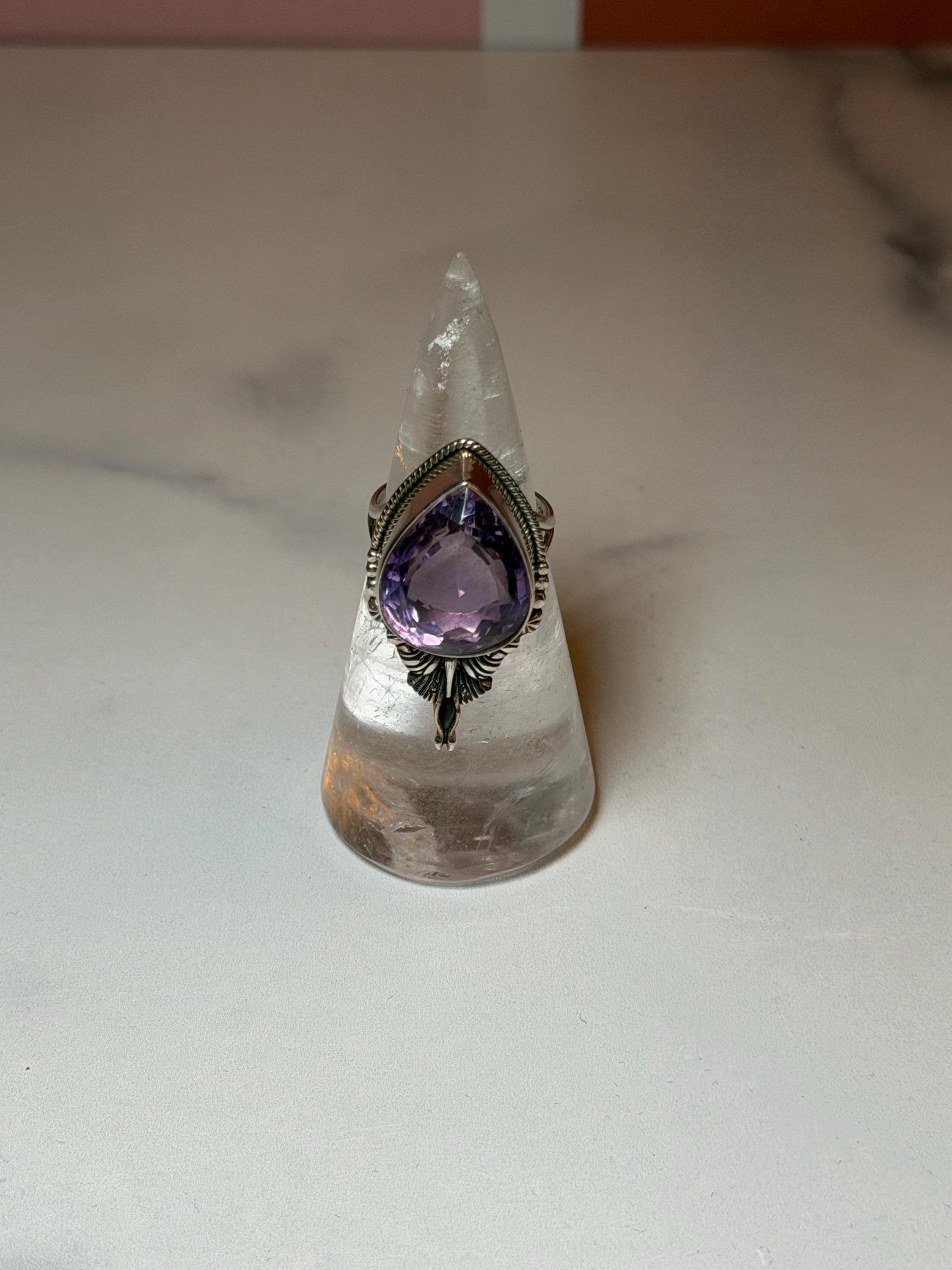 Faceted Amethyst Luna Moth Ring • Sterling Silver • Gothic Boho Crystal Statement Jewelry (size 7) 8