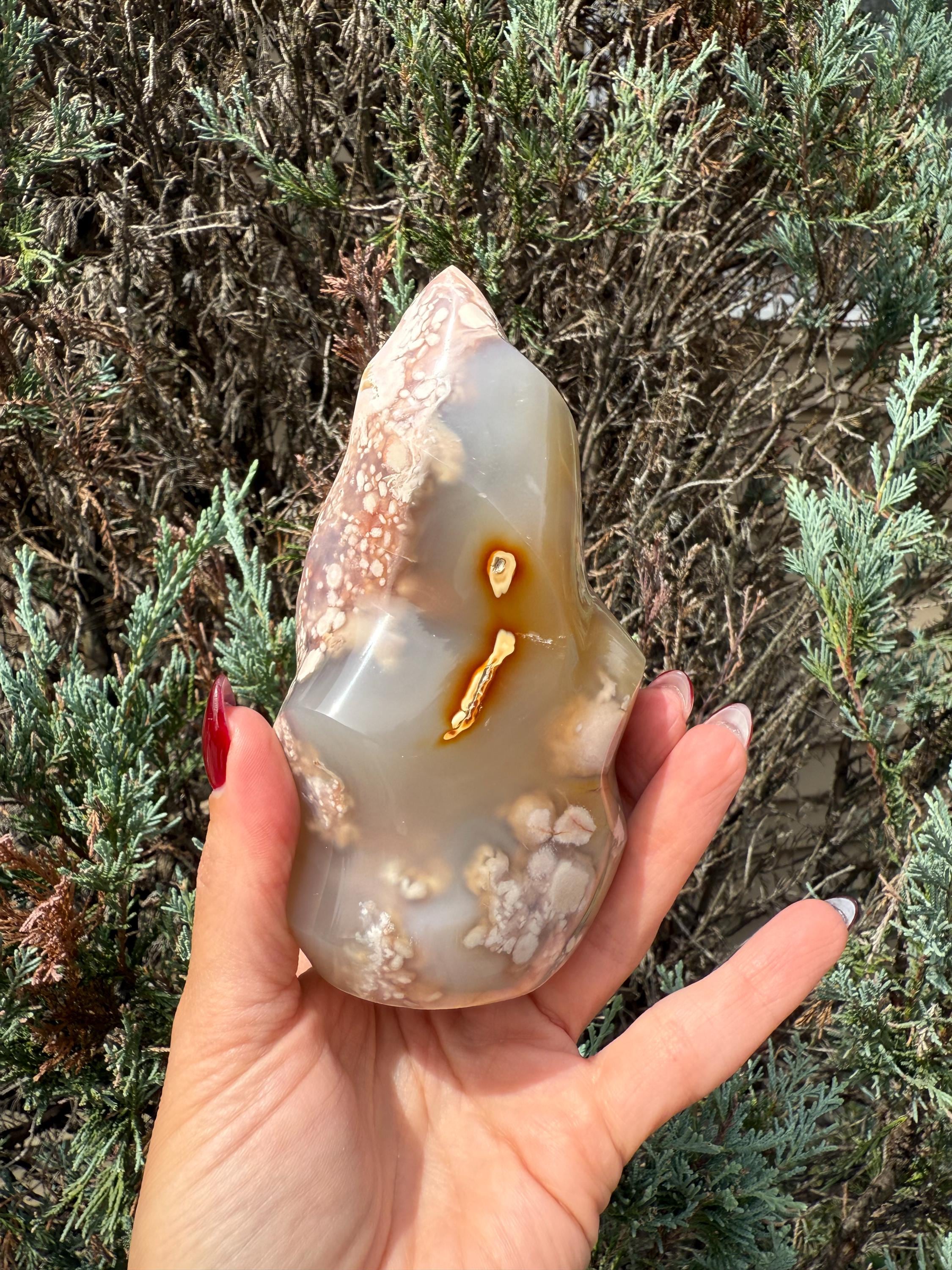 Flower Agate Flame Carving • Crystal Flame • Natural Healing Stone • Freeform Gemstone Sculpture • Spiritual Decor 9