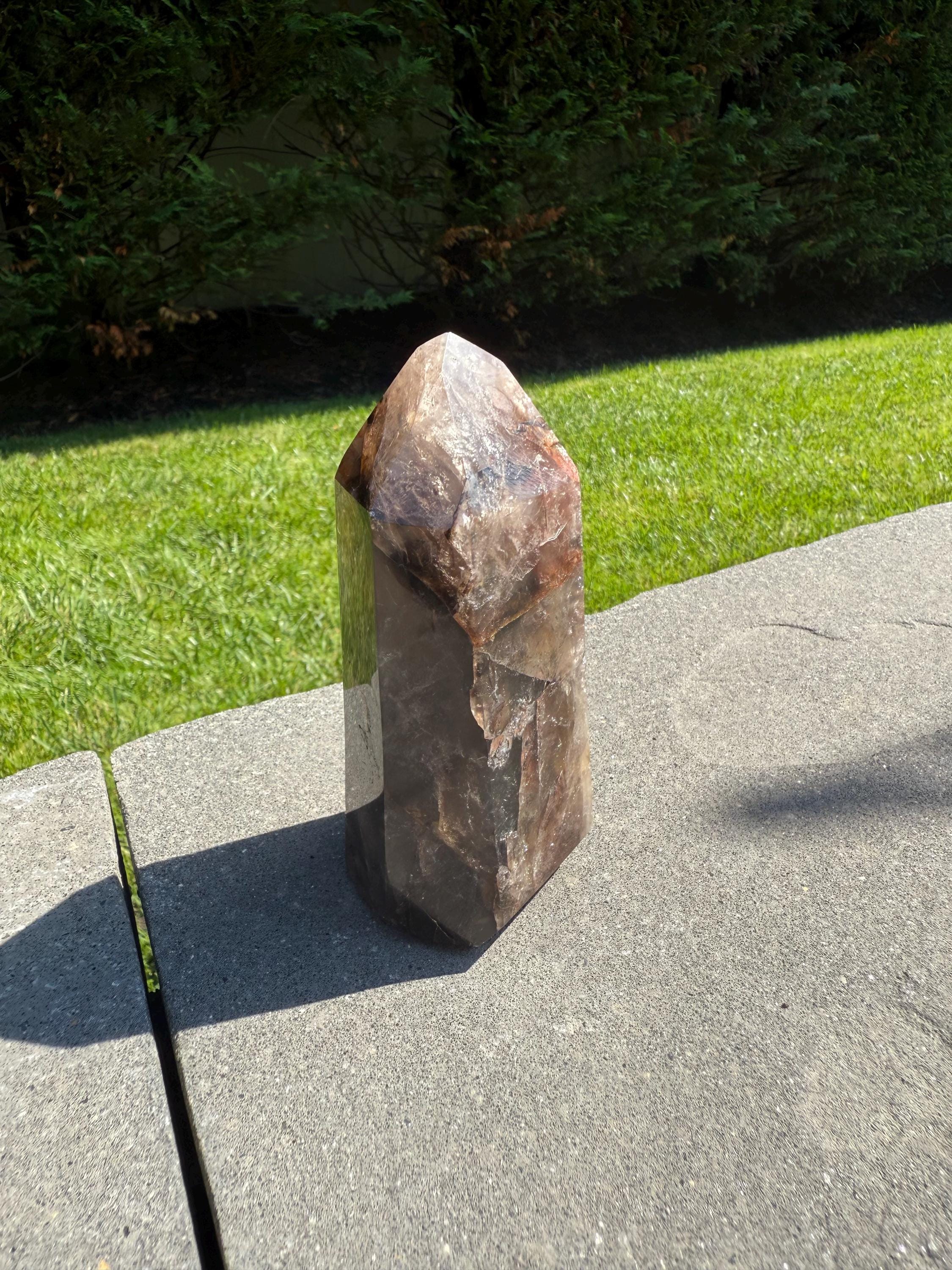 Fire Quartz & Smoky Quartz Crystal Tower from Madagascar: Grounding and Energizing Stone Point 7