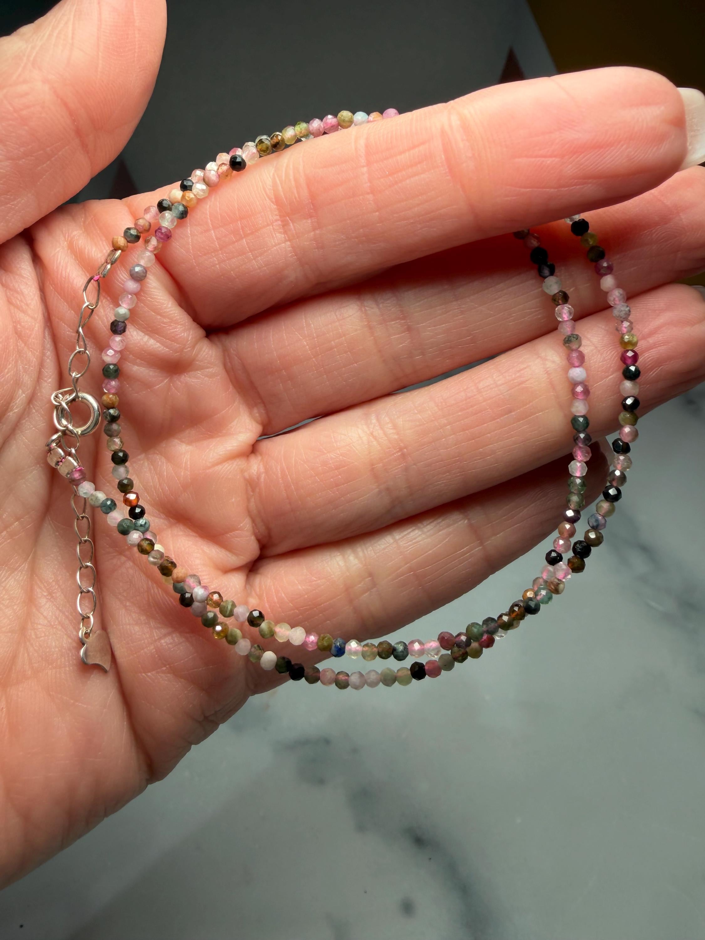 Faceted Mixed Tourmaline Beaded Necklace, Faceted Gemstone, Sterling Silver Chain 3