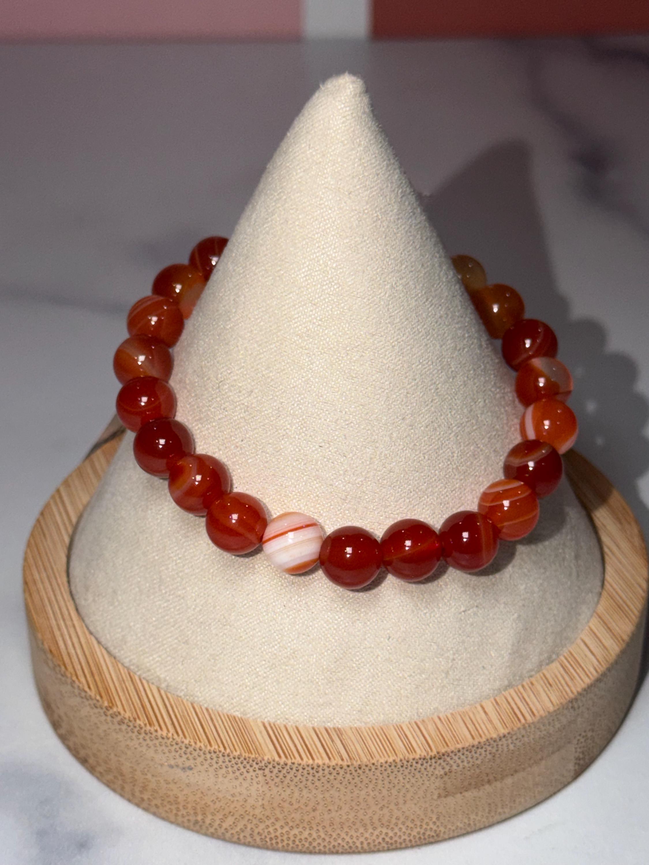 Carnelian Crystal Stretch Beaded Bracelet, Bold Energy, Confidence Jewelry (8.3mm) 8