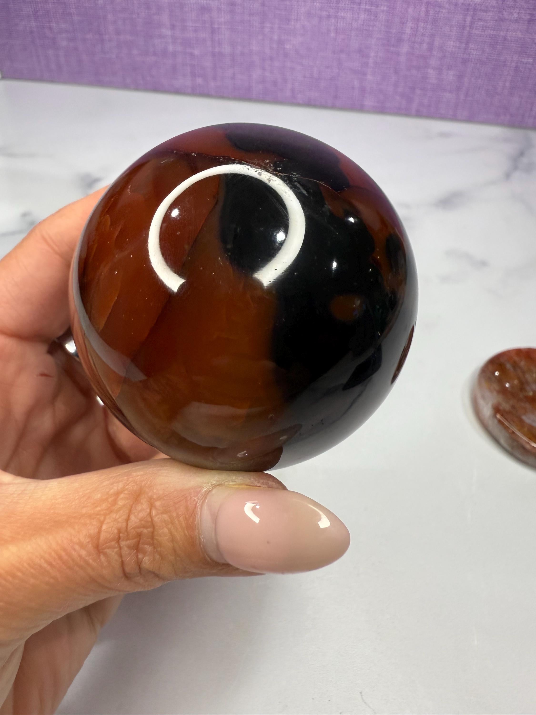 Dark Carnelian Agate Sphere • Druzy Crystal Orb, Madagascar Gemstone (61mm)