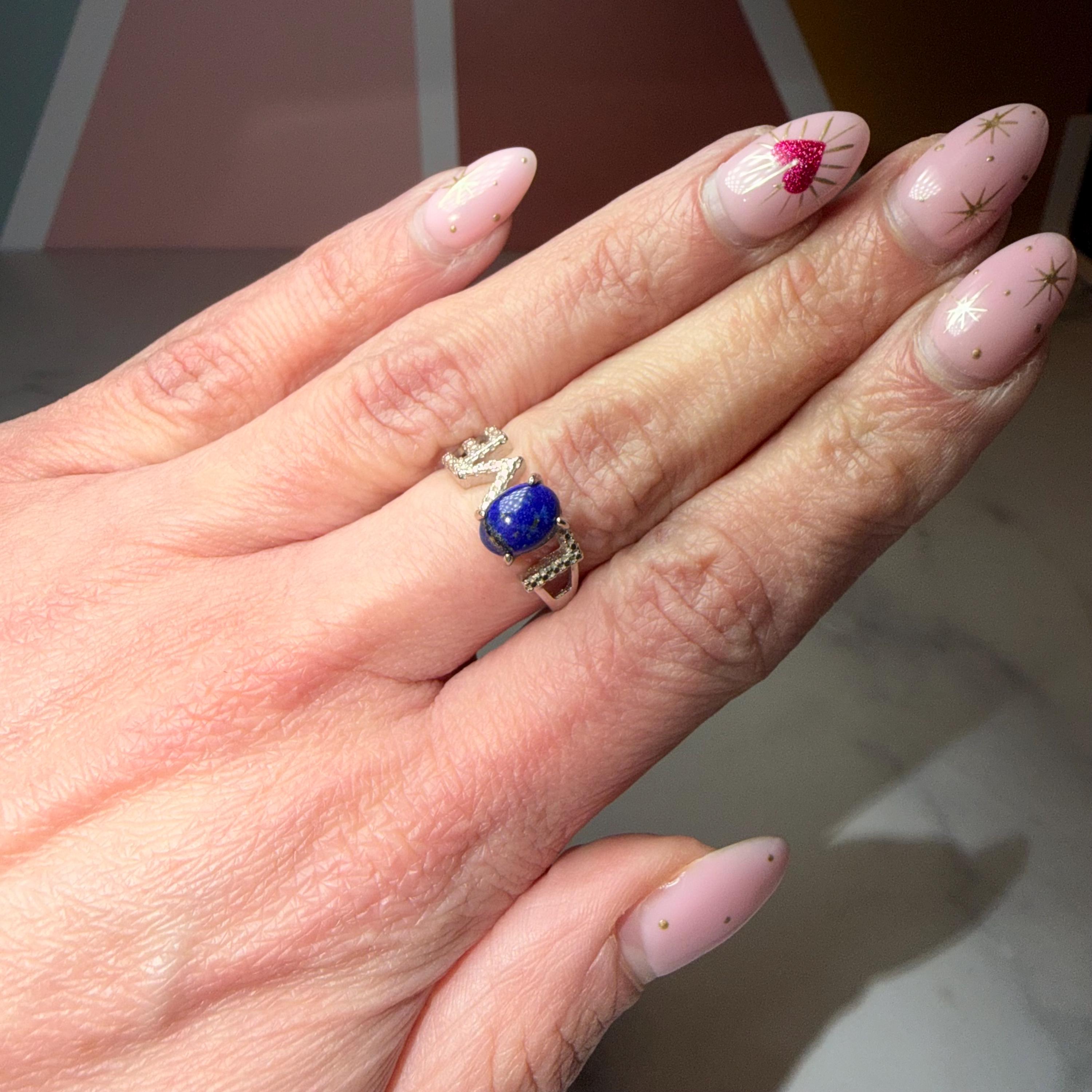 Lapis Lazuli Love Ring Adjustable, 925 Sterling Silver Blue Gemstone Ring Celestial Jewelry Gift 3