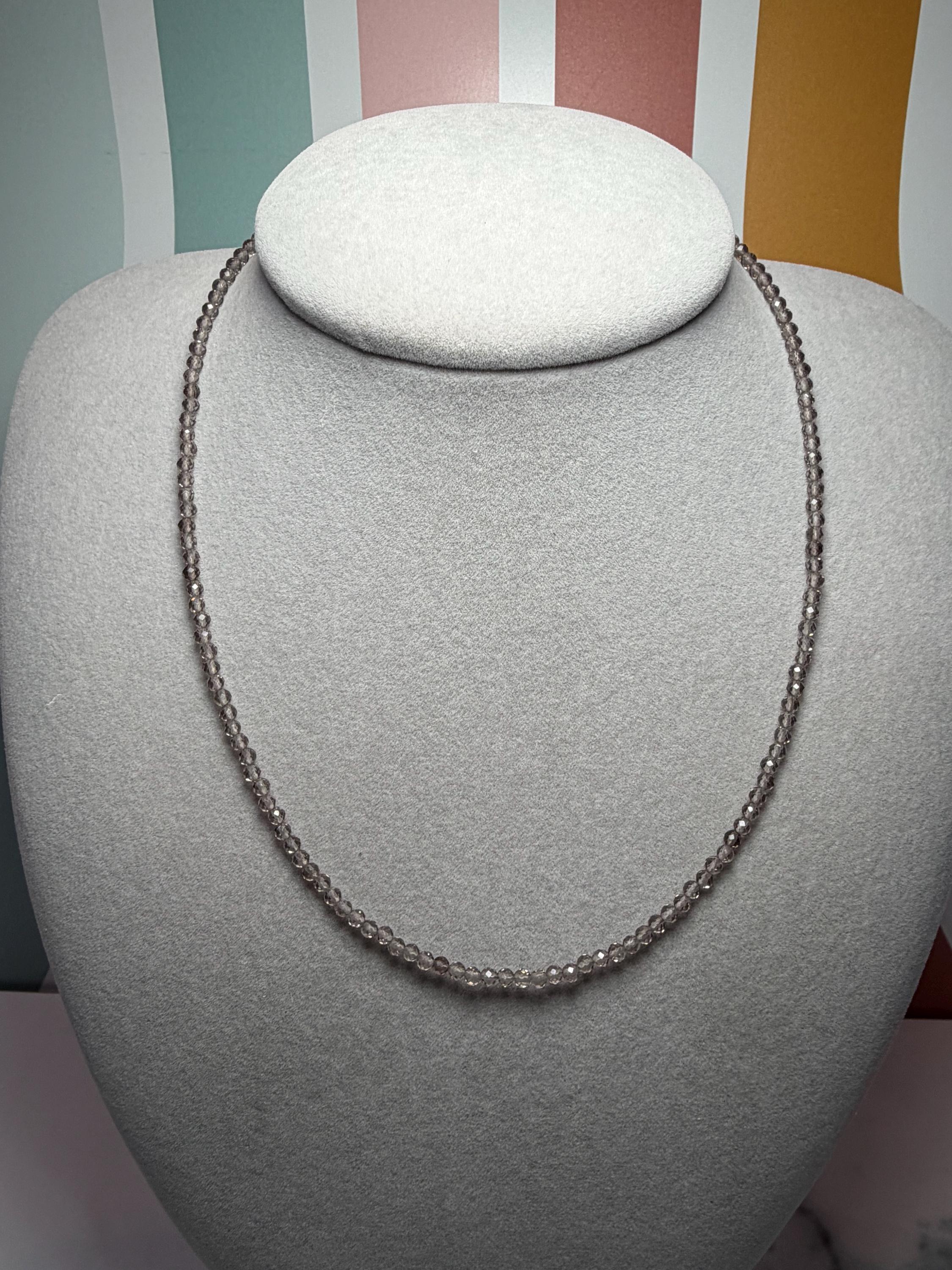 Faceted Smoky Quartz Beaded Necklace, Sterling Silver Chain, Dainty Brown Gemstone, Adjustable Length 3