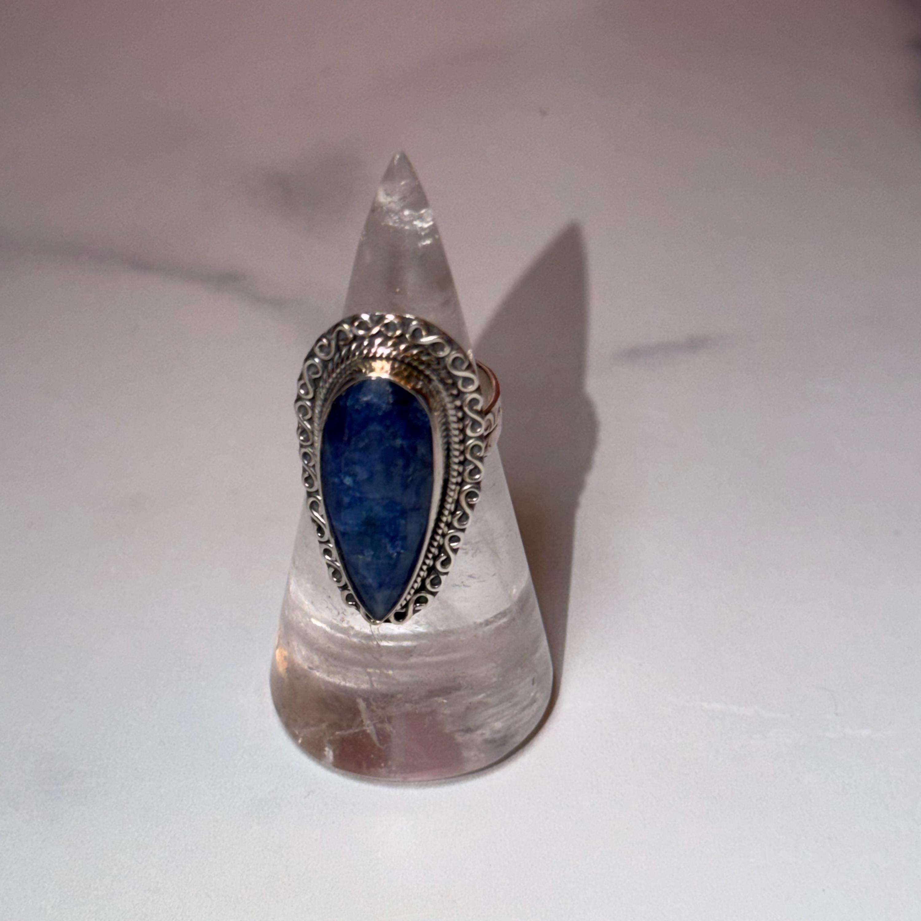 Large Blue Kyanite Statement Ring • Sterling Silver Double Shank Band (Size 7) 5