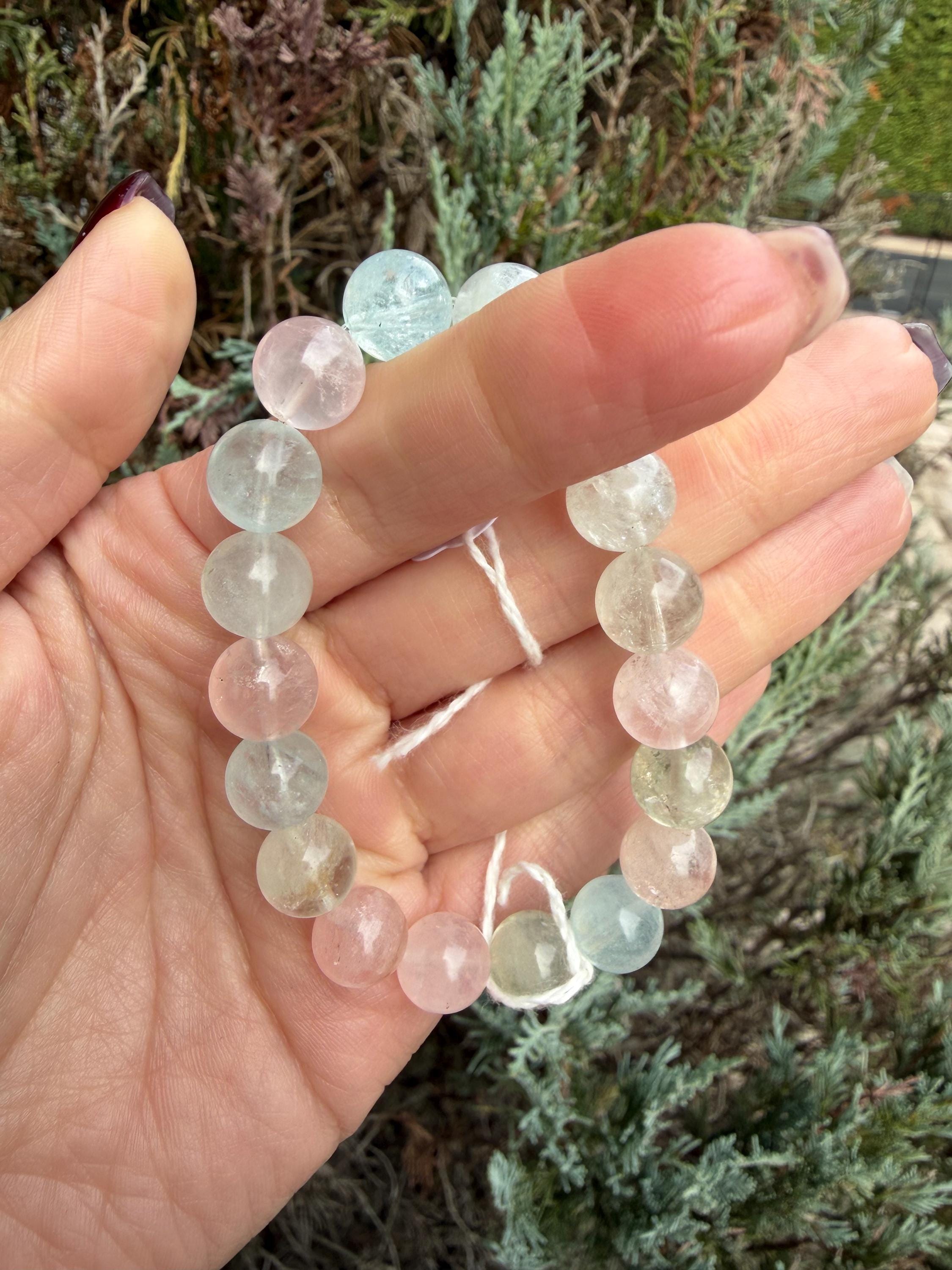 Mixed Beryl Beaded Bracelet 10mm • Aquamarine Morganite Heliodor • Crystal Healing Jewelry • Feminine Energy Bracelet 6