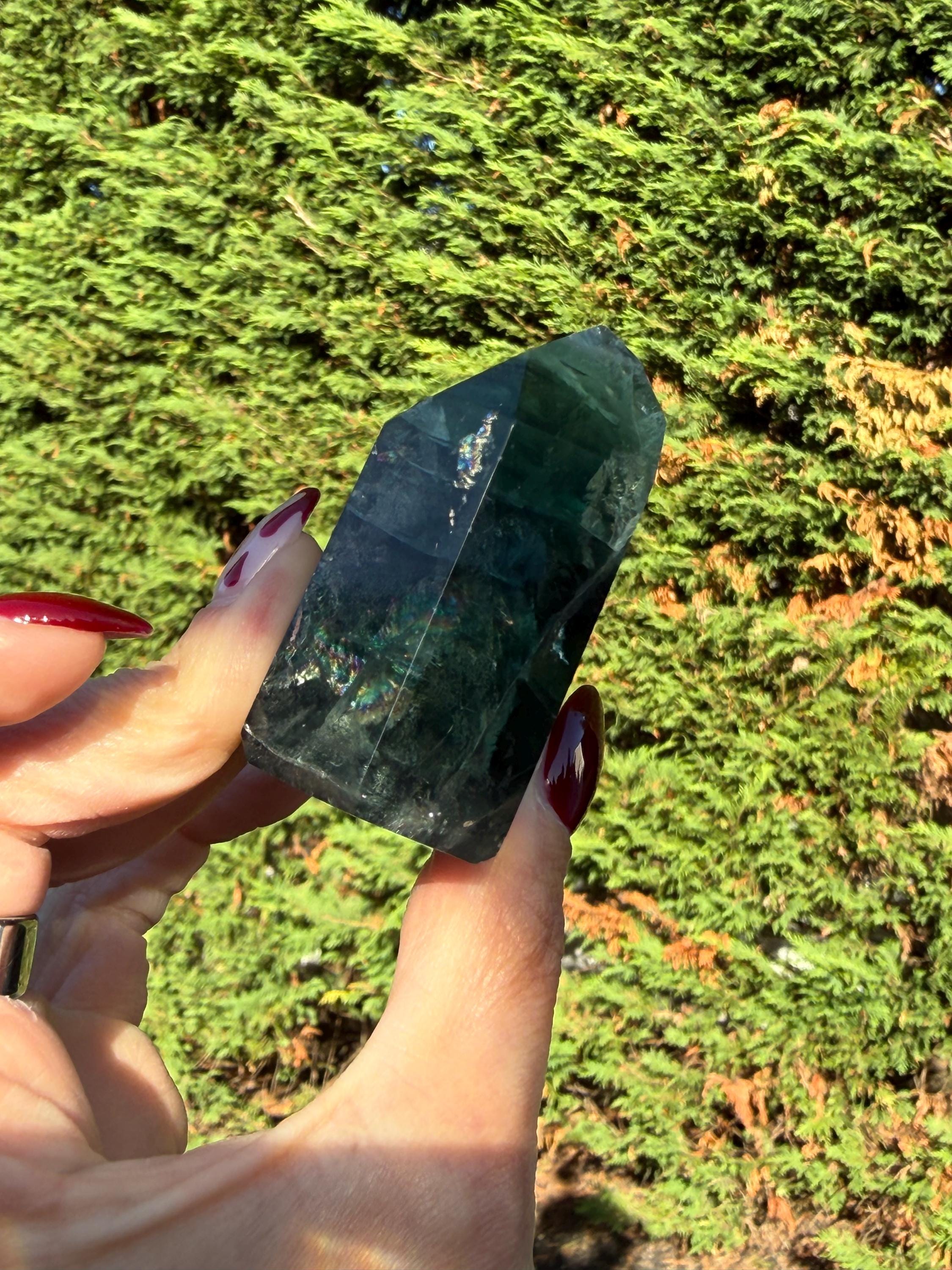 Green Fluorite Crystal Tower from Brazil: Polished Fluorite Point 10