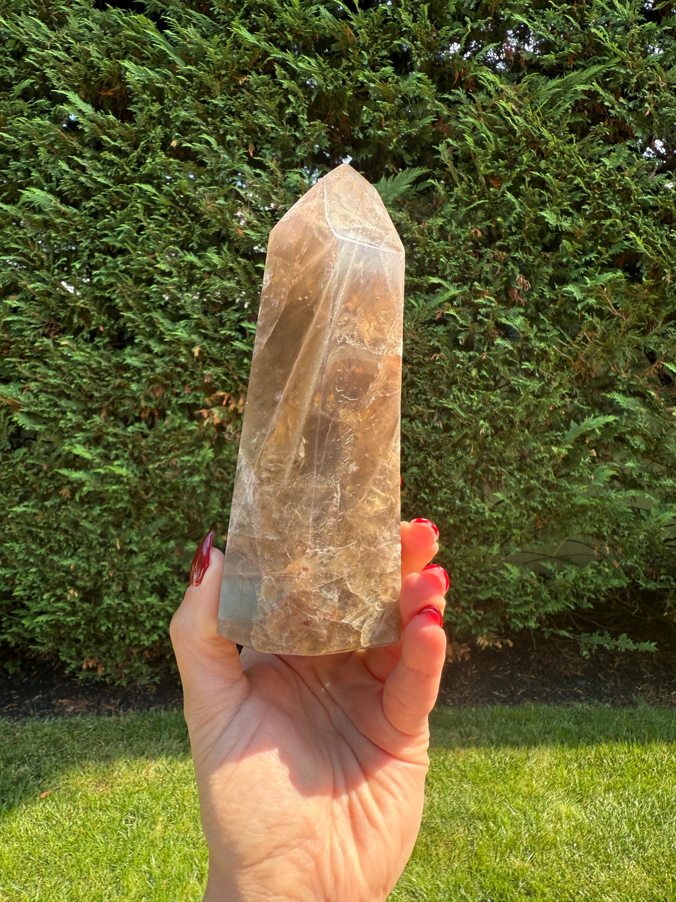 Smoky Quartz & Fire Quartz Crystal Tower from Madagascar: Grounding and Energizing Stone Point 3