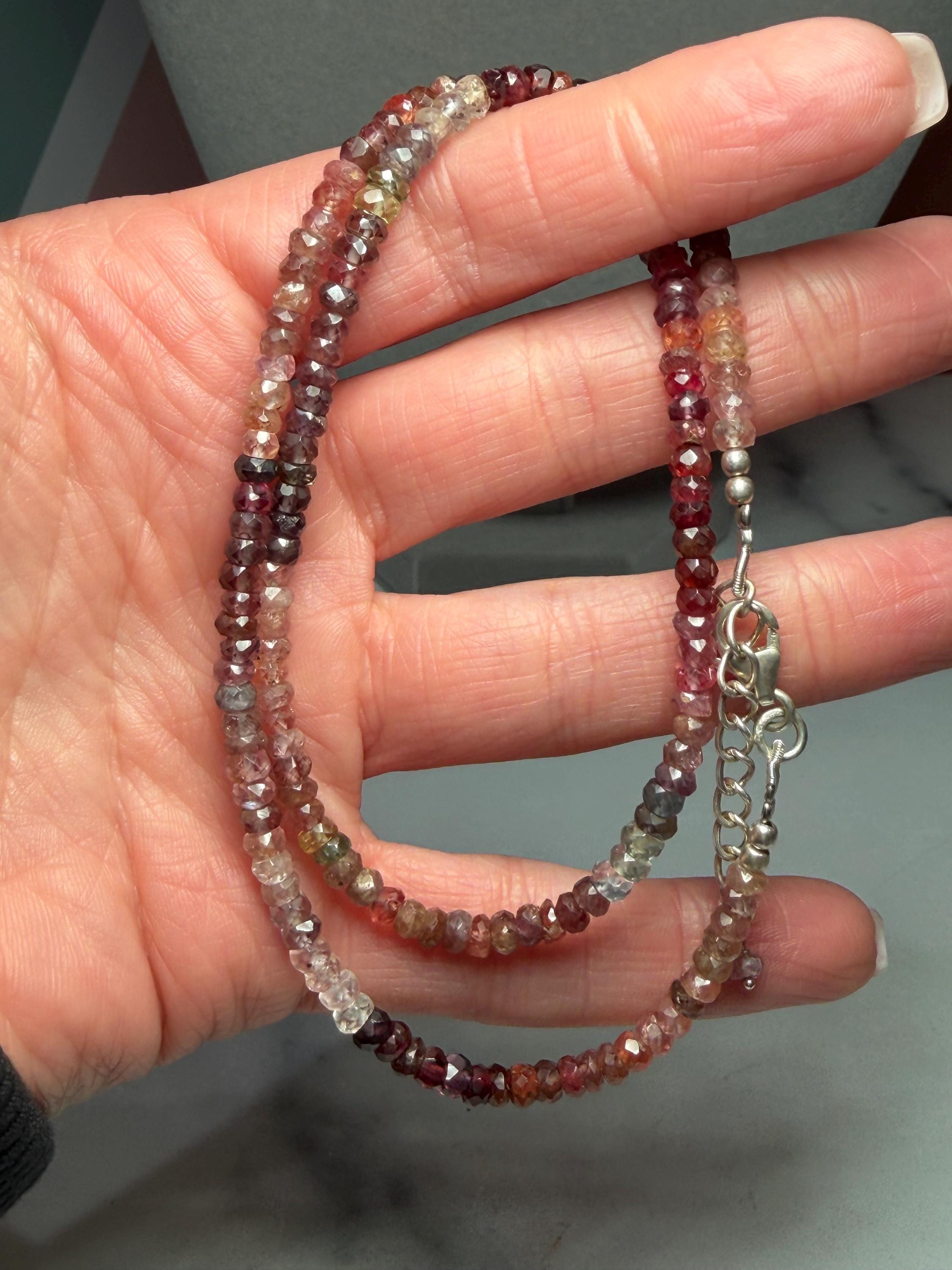 Mixed Tourmaline Beaded Necklace, Faceted Rondelle Gemstone, Sterling Silver Chain 5