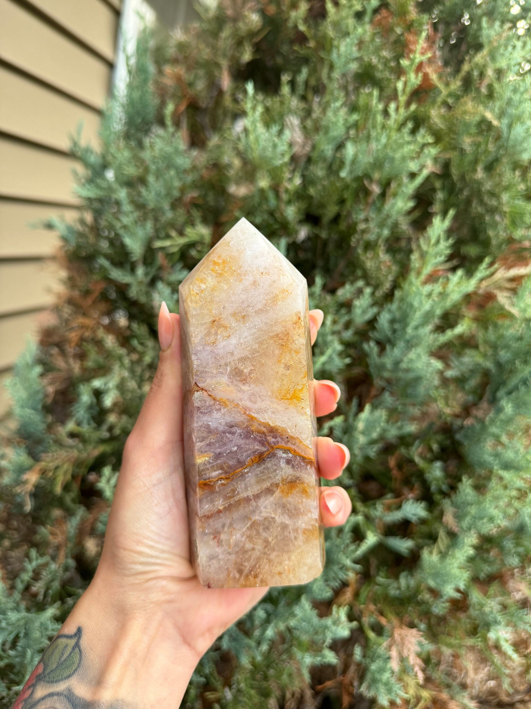 Large Feather Fluorite Crystal Tower • Banded Healing Stone • Polished Point • Spiritual Decor 5