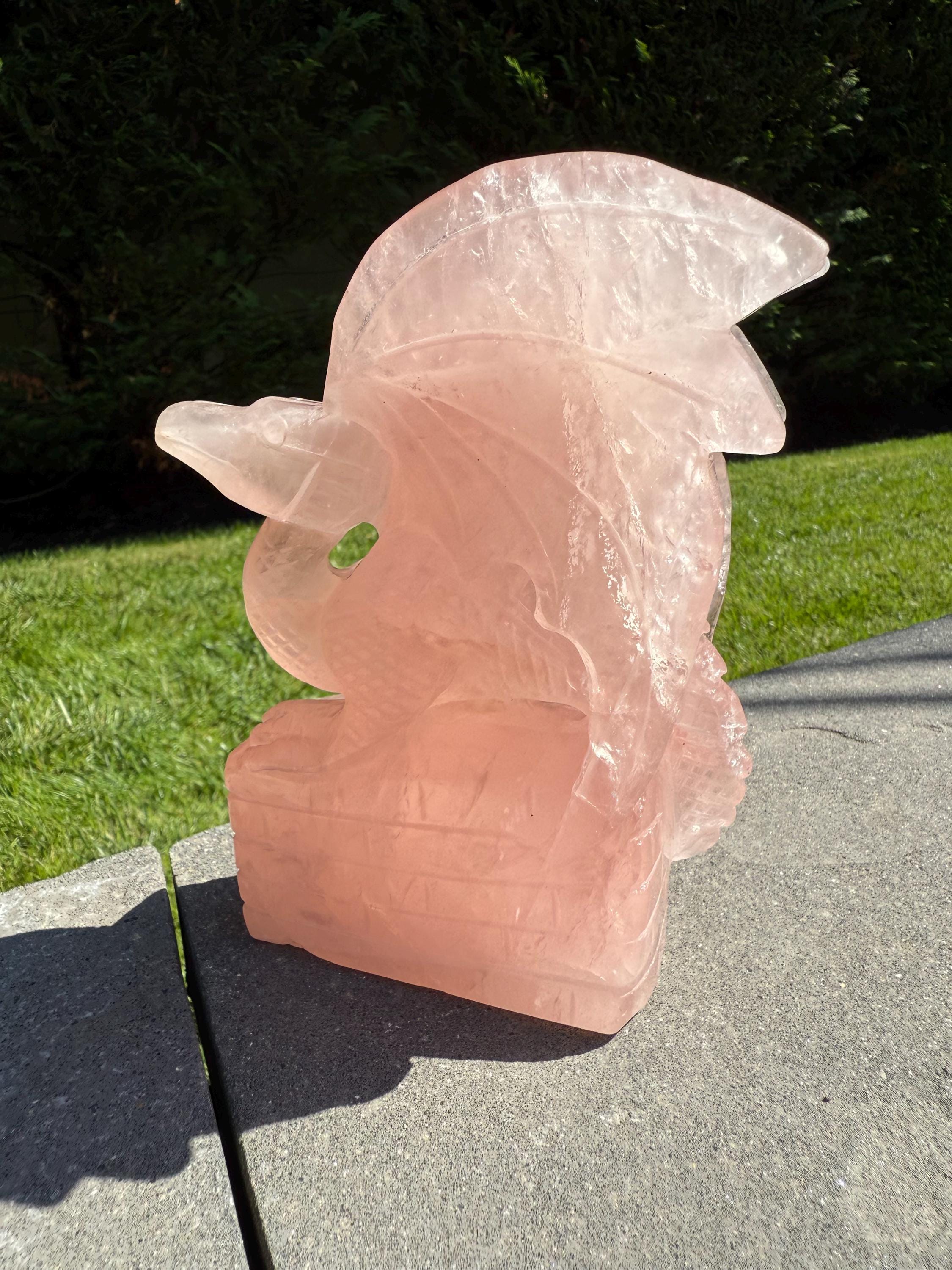 Large Rose Quartz Dragon Carving • Hand-Carved Crystal Guardian Sculpture 7