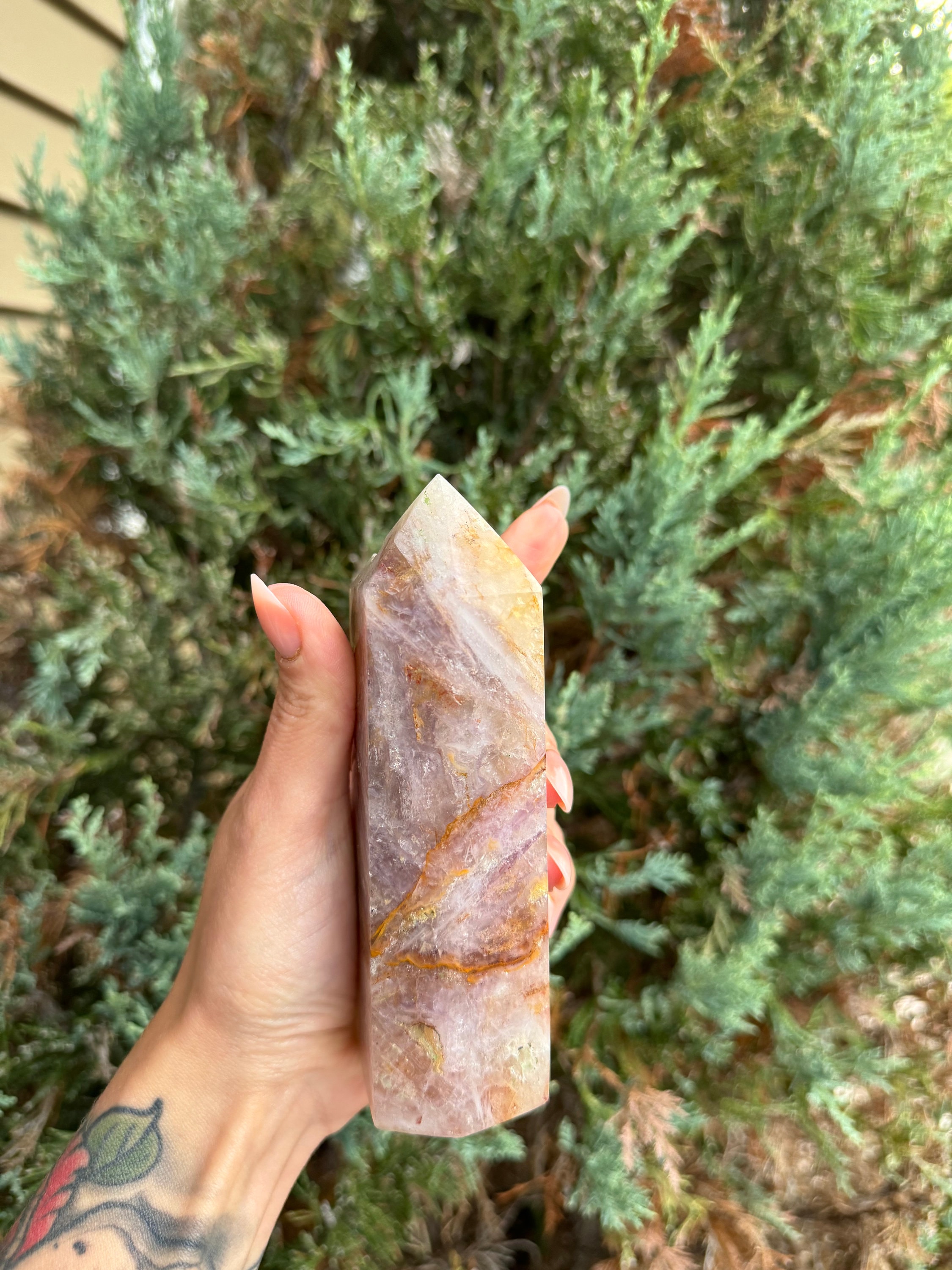 Large Feather Fluorite Crystal Tower • Banded Healing Stone • Polished Point • Spiritual Decor 7