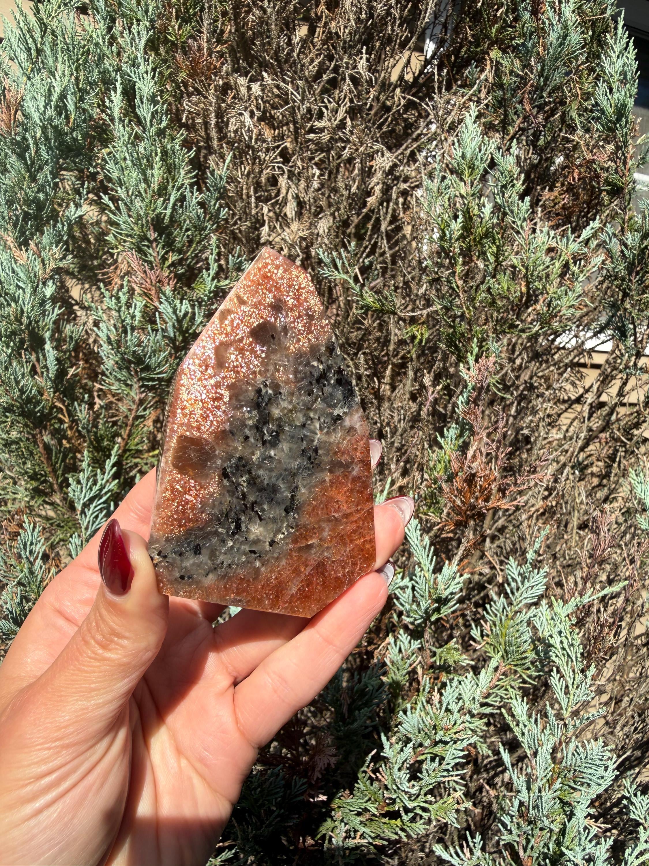 Confetti Sunstone Crystal Freeform • High Flash Polished Stone • Orange Sparkle Gemstone • Healing Crystal Decor 12