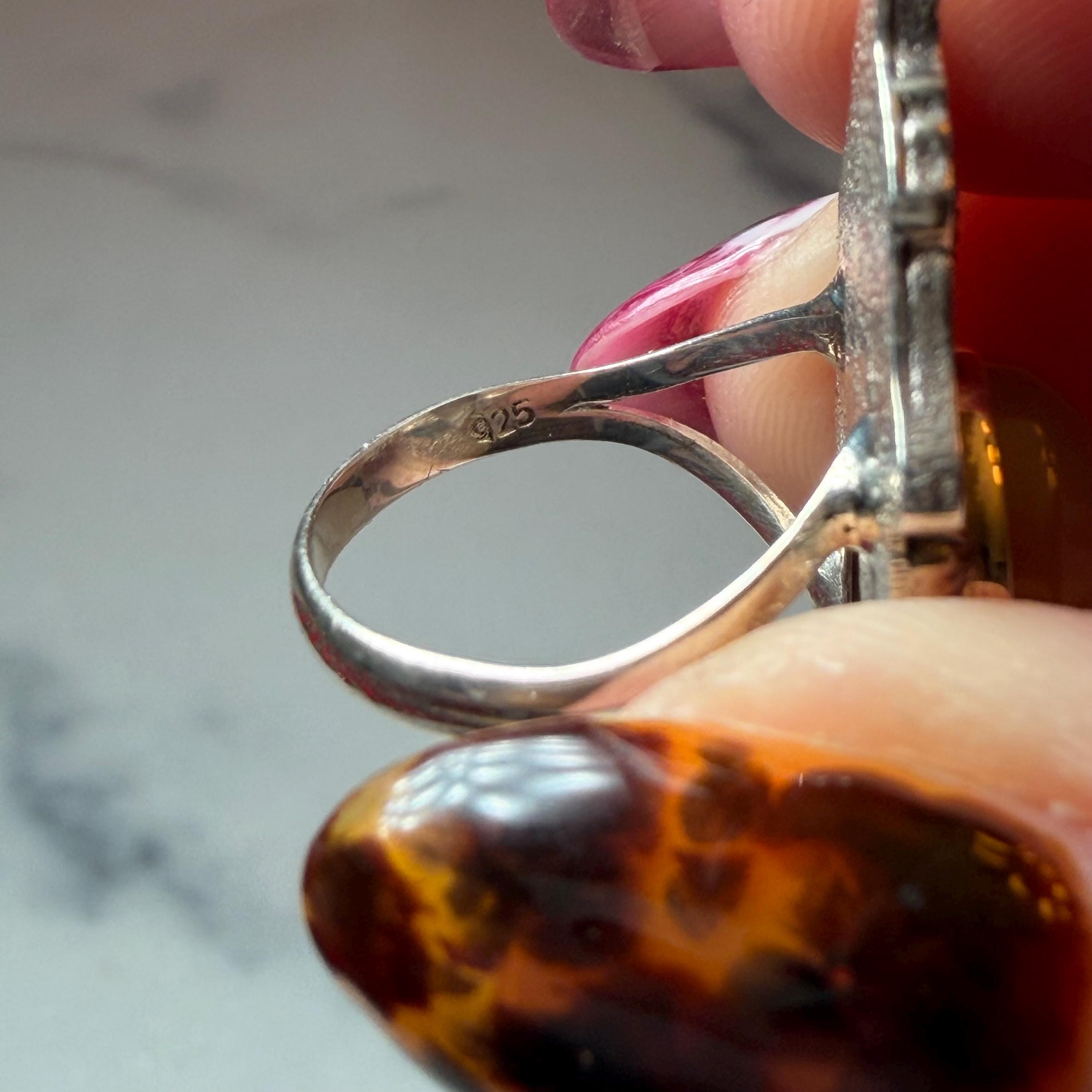 Botswana Agate Luna Moth Ring • Sterling Silver • Celestial Boho Statement Jewelry (size 7) 8
