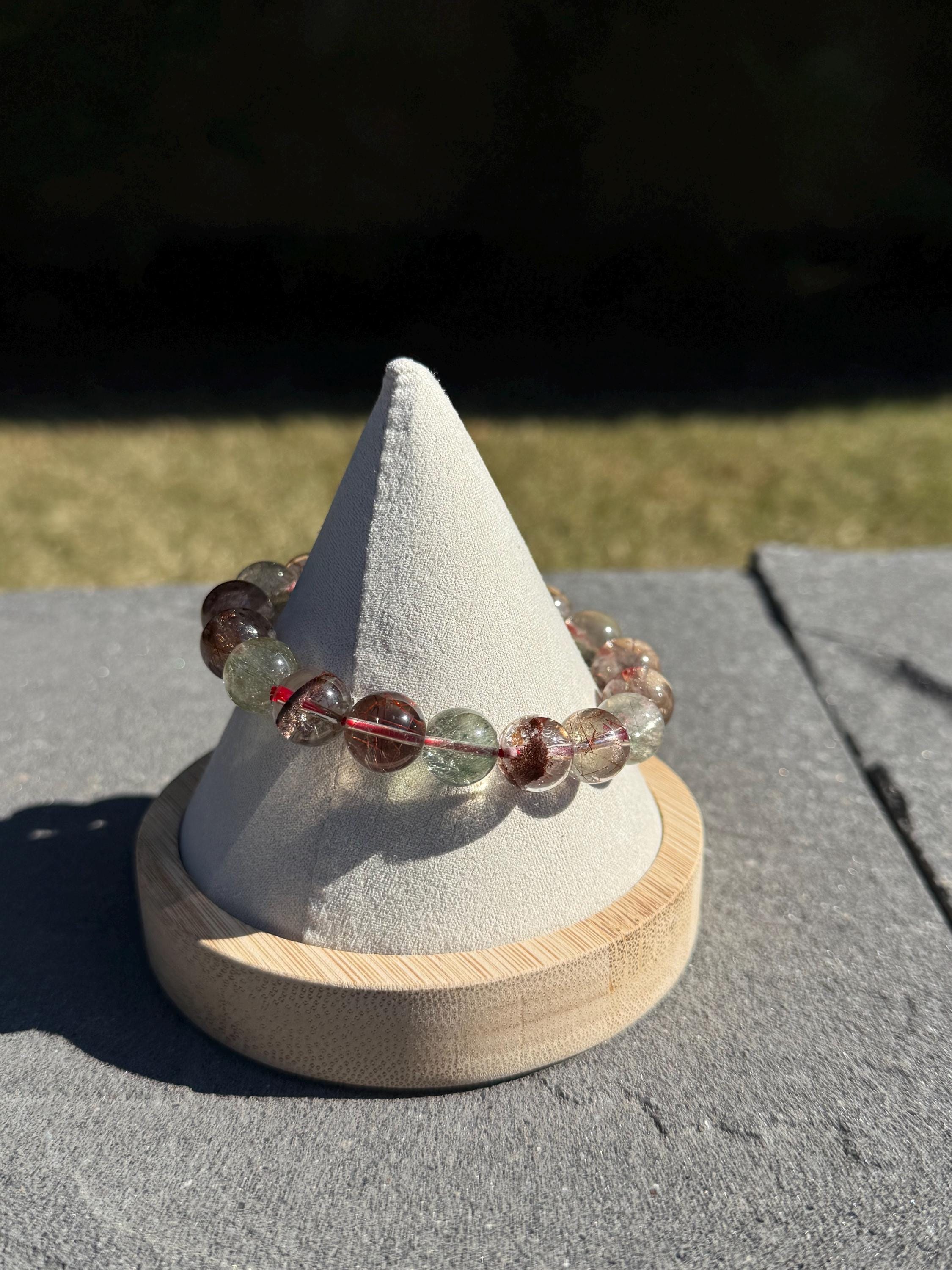Garden Quartz Stretch Beaded Bracelet • Chlorite Inclusion Crystal Beaded Jewelry (11.5mm) 2