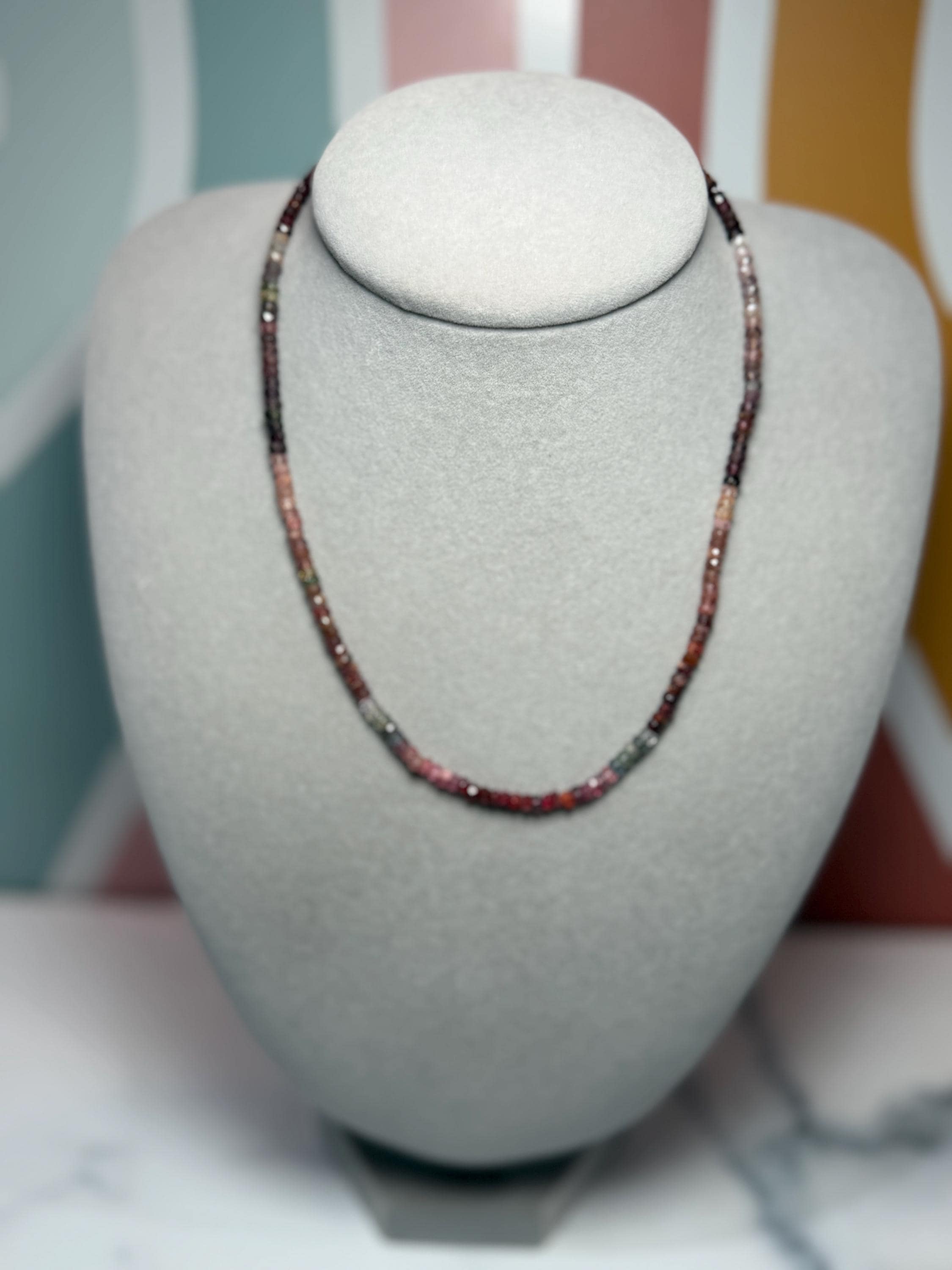 Mixed Tourmaline Beaded Necklace, Faceted Rondelle Gemstone, Sterling Silver Chain 2