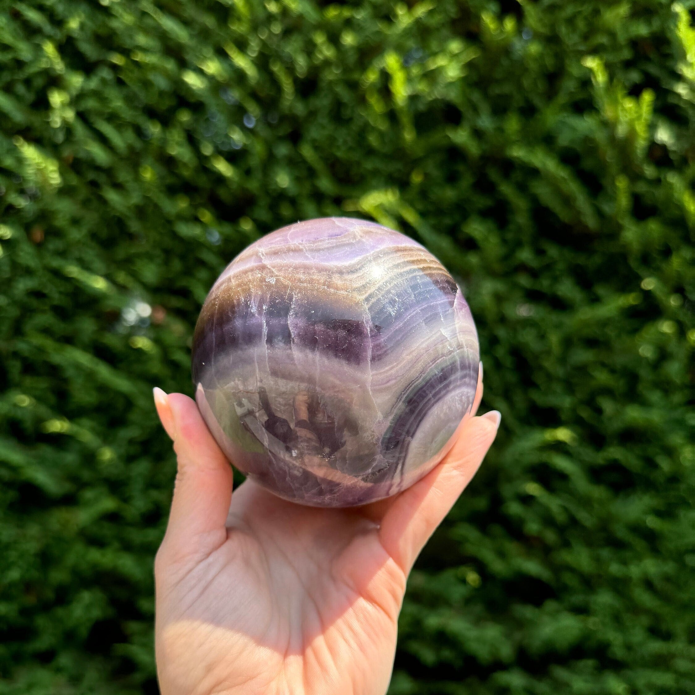 Purple Banded Fluorite Crystal Sphere • 94mm • Polished Healing Crystal Orb • Mineral Specimen • Spiritual Decor