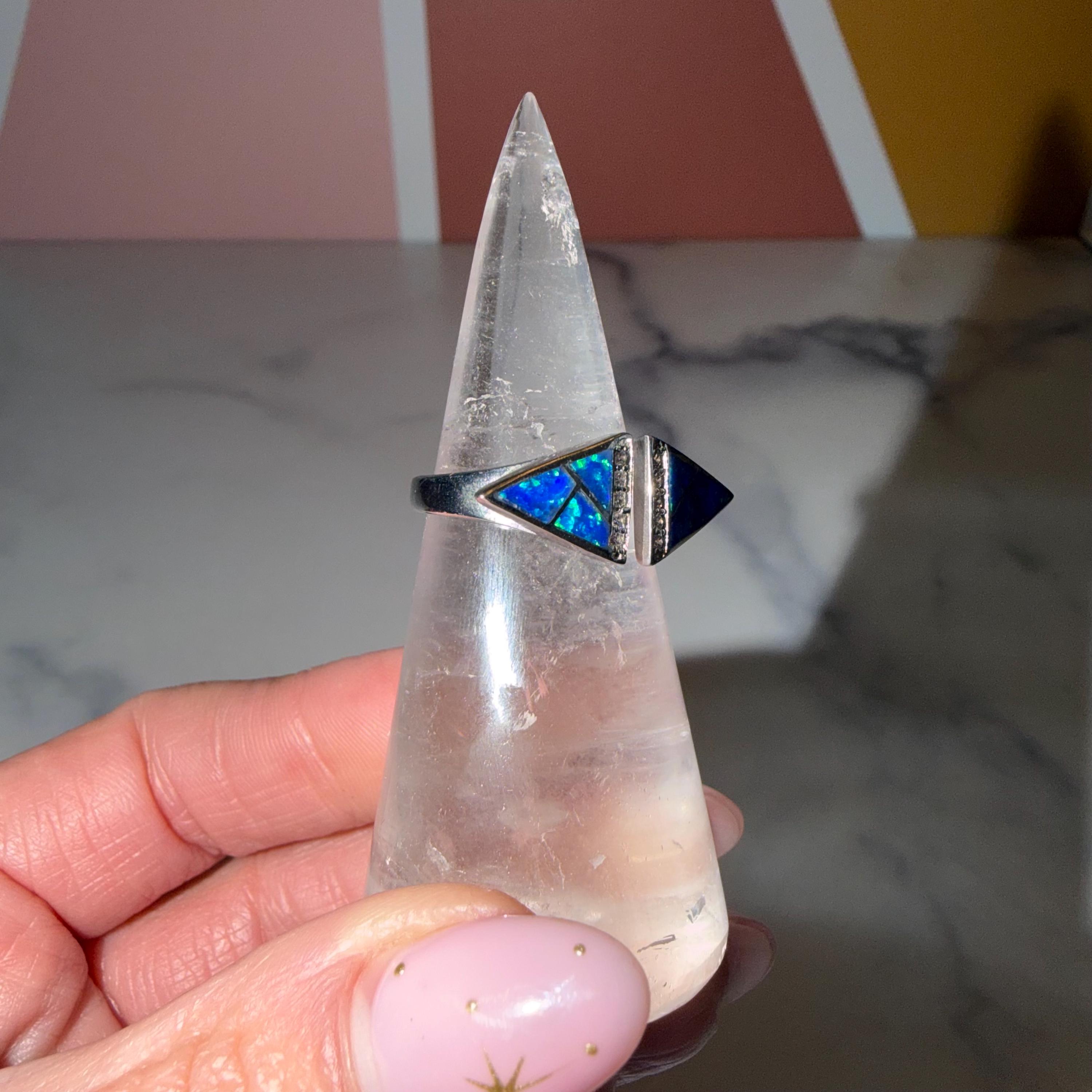 Blue Crushed Opal Ring • Sterling Silver Statement Jewelry (Size 7.5) 5