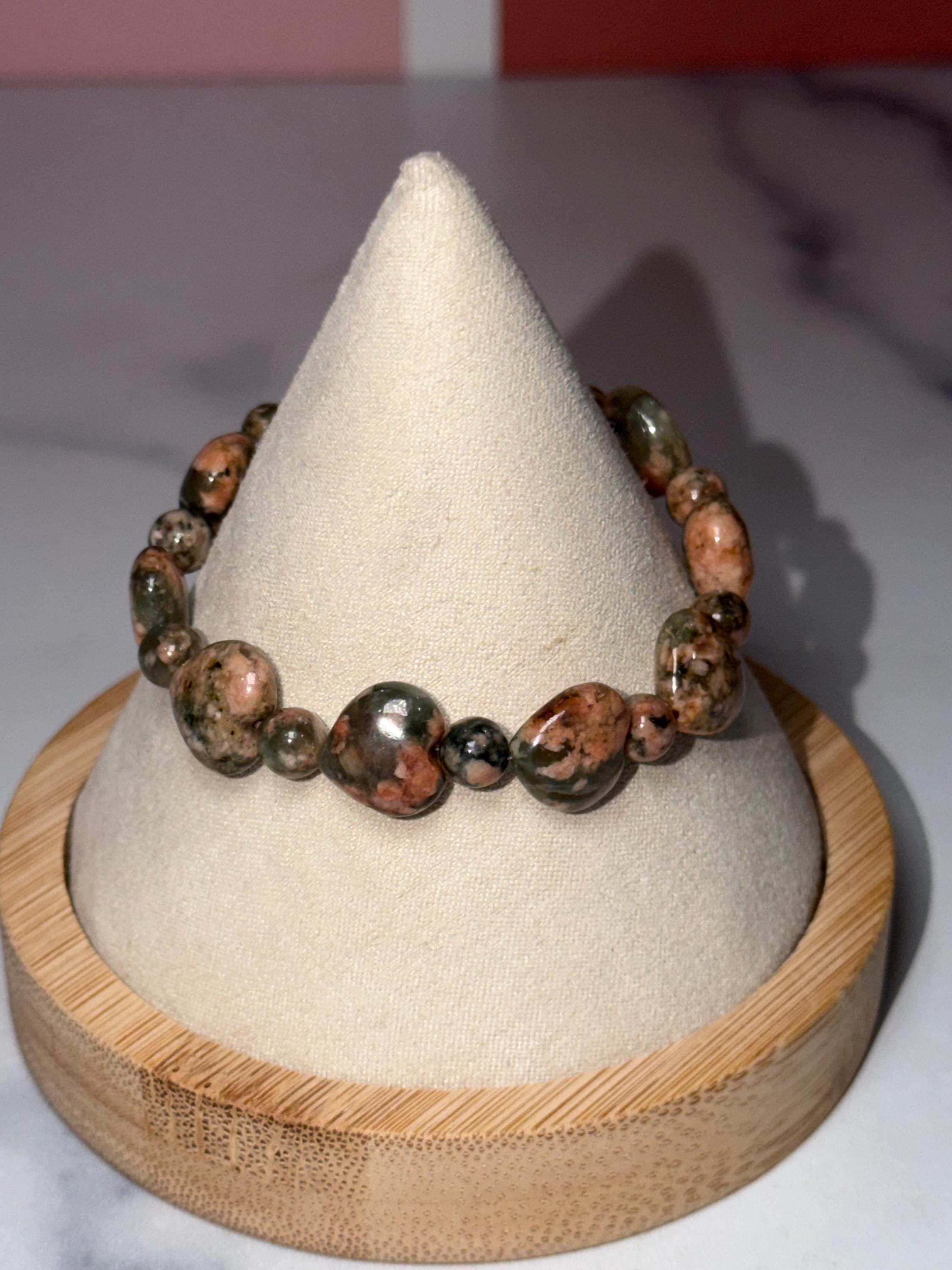 Orthoclase Heart Stretch Beaded Bracelet, Love Calm Emotional Balance Gemstone Jewelry 2