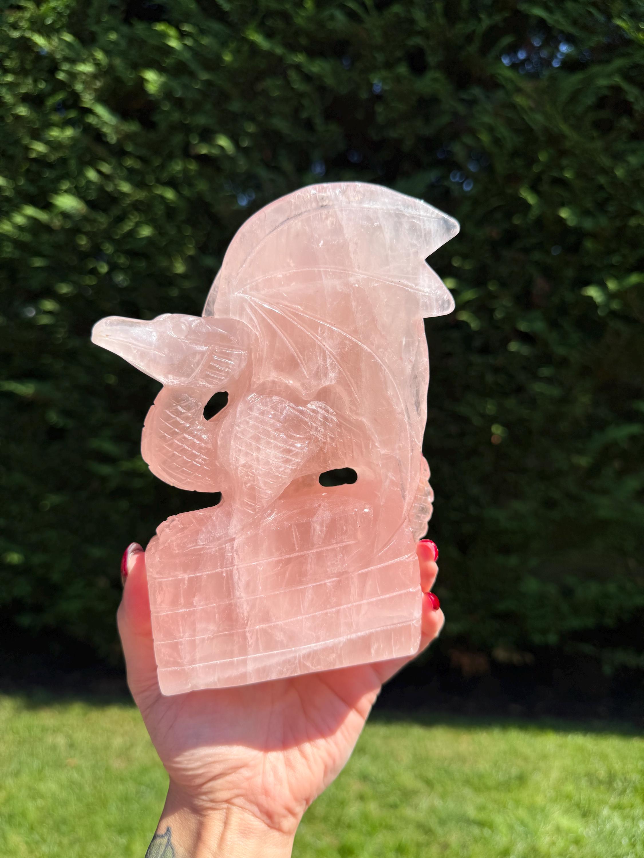 Large Rose Quartz Dragon Carving • Hand-Carved Crystal Guardian Sculpture 10