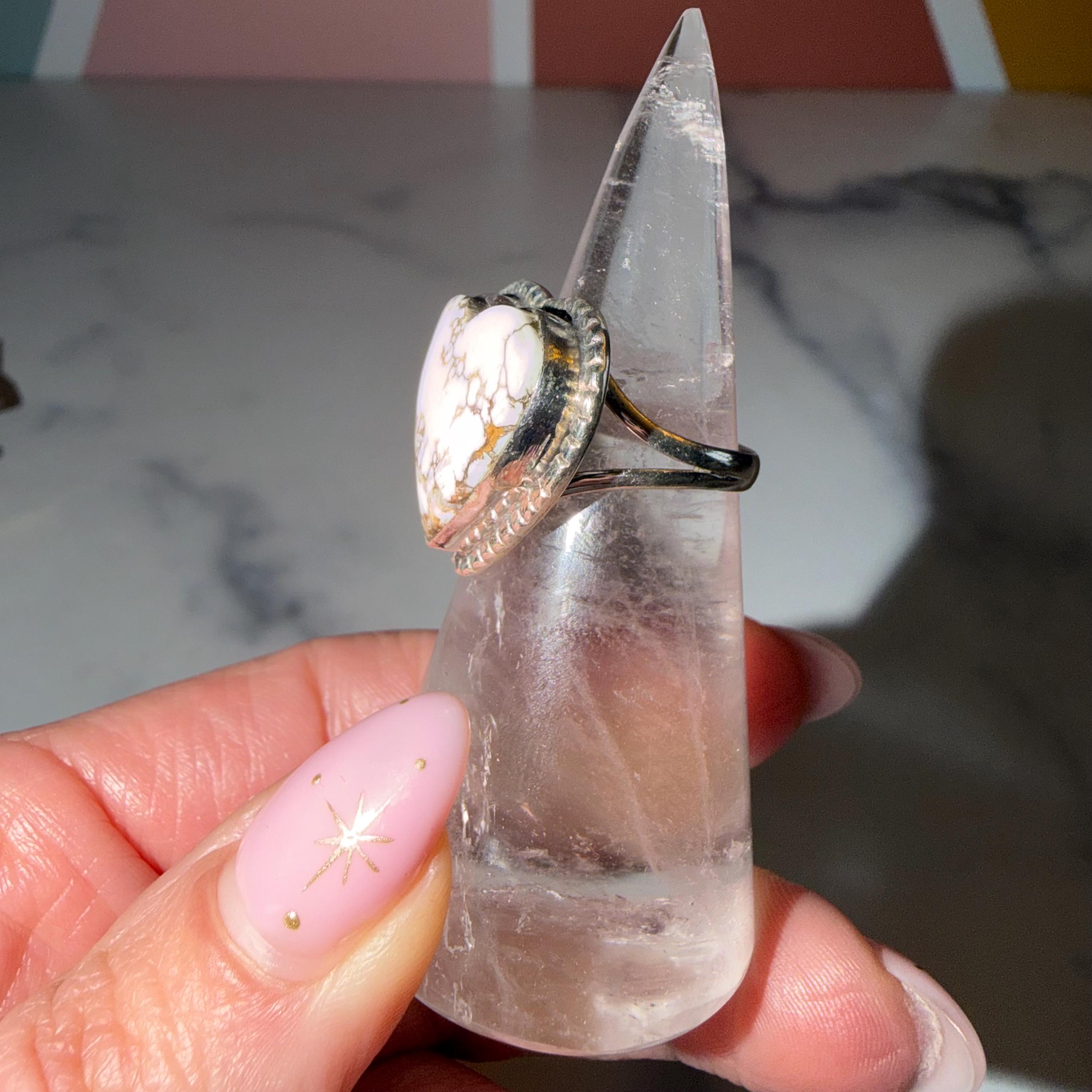 Wild Horse Heart Ring, Sterling Silver, Boho Western Statement Jewelry, Size 6.5 4