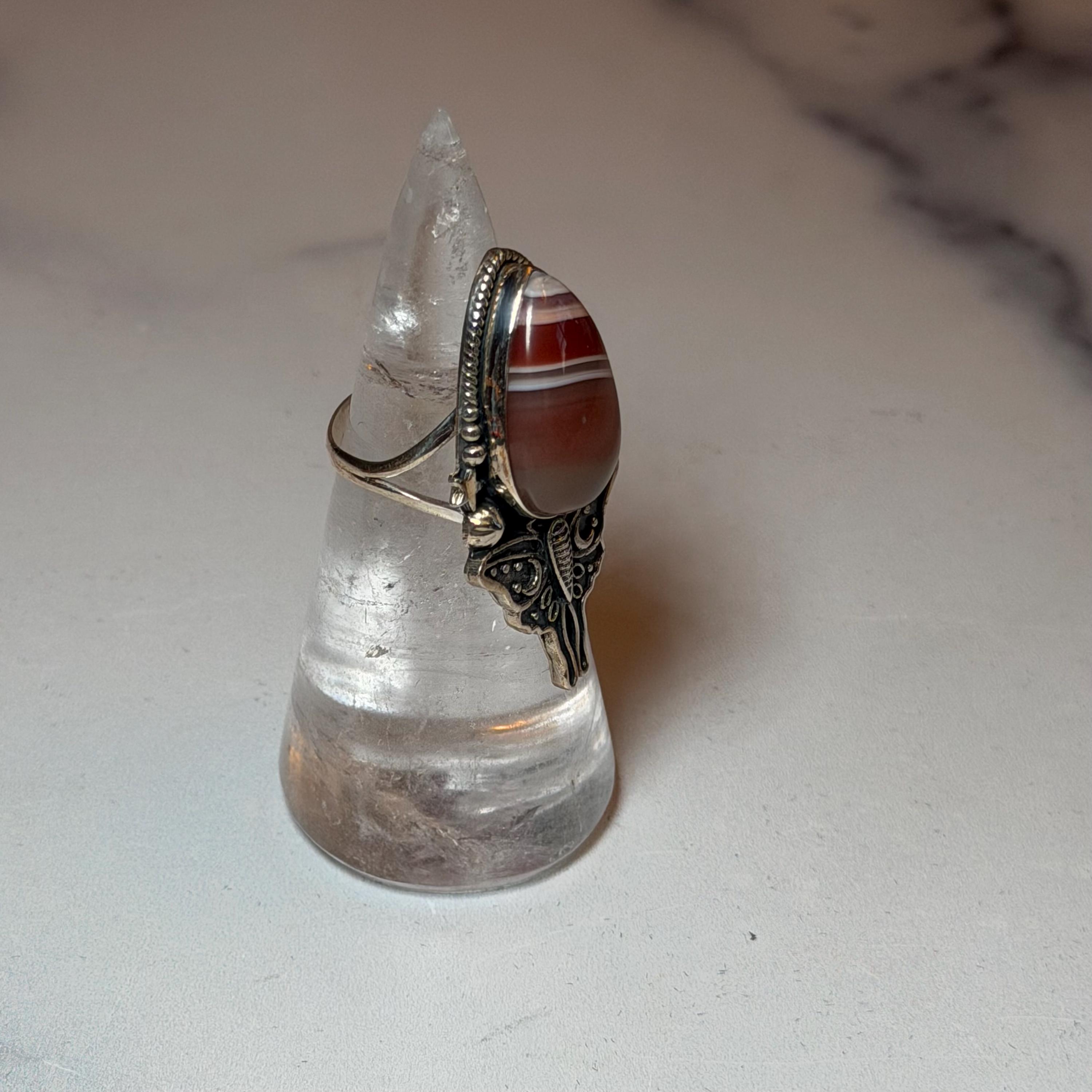Botswana Agate Luna Moth Ring • Sterling Silver • Celestial Boho Statement Jewelry (size 7) 6