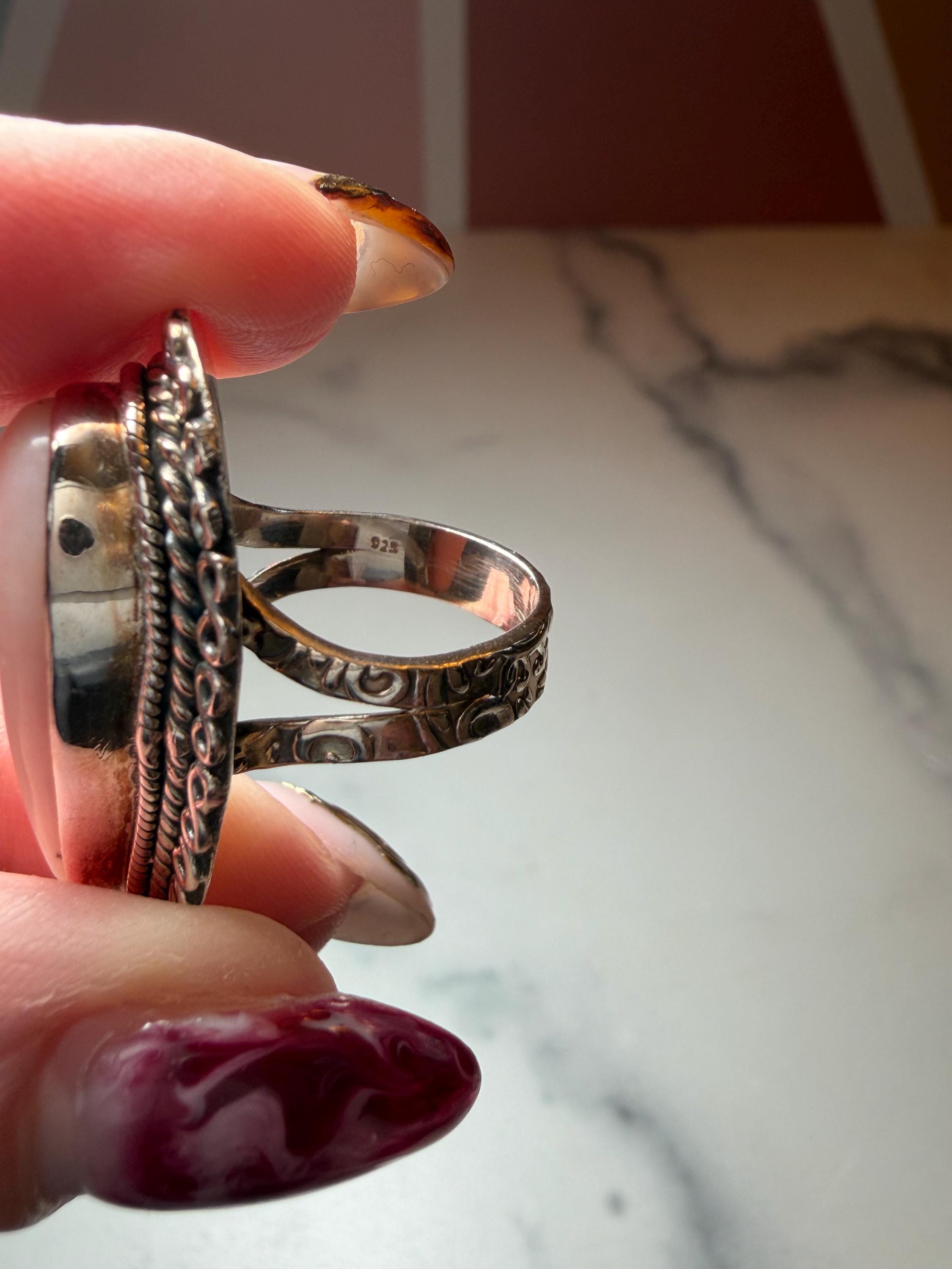 Pink Opal Teardrop Ring • Sterling Silver • Boho Gemstone Jewelry (size 6) 6