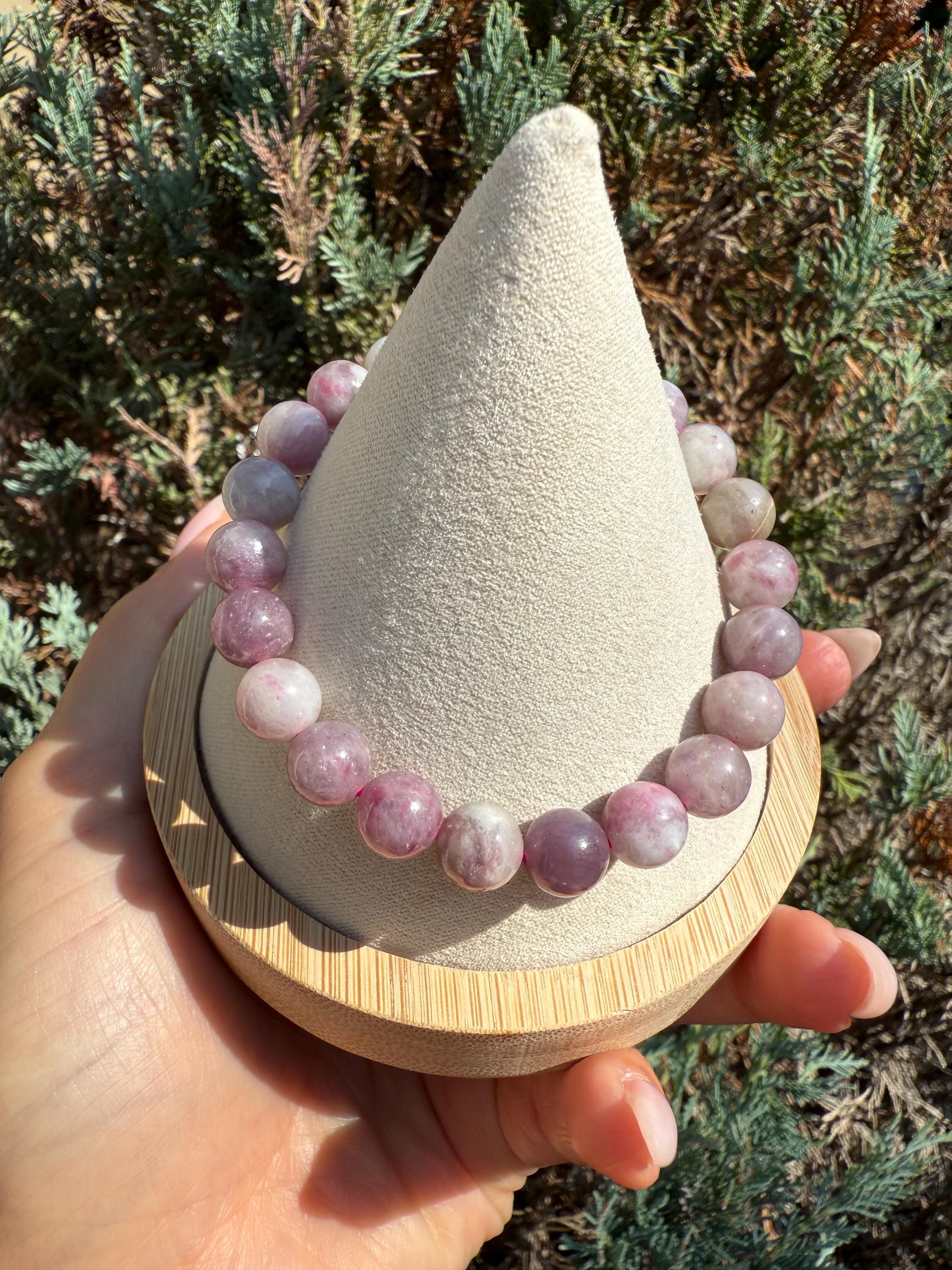 Unicorn Stone Stretch Beaded Bracelet: Lepidolite, Tourmaline, Quartz Crystal (9mm) 2