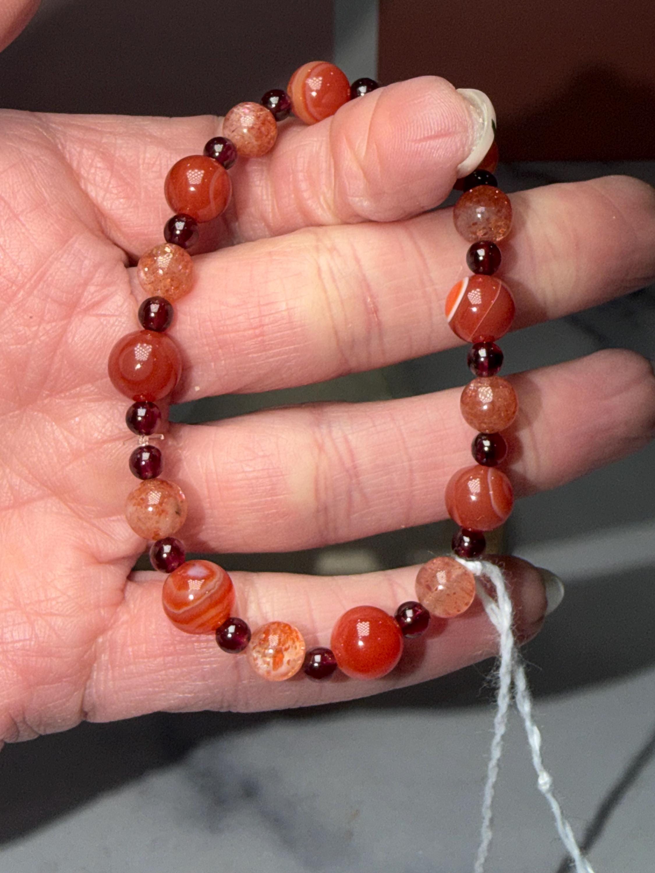 Carnelian, Fire Quartz, Garnet Beaded Bracelet, Earth Tone Gemstone Jewelry 4