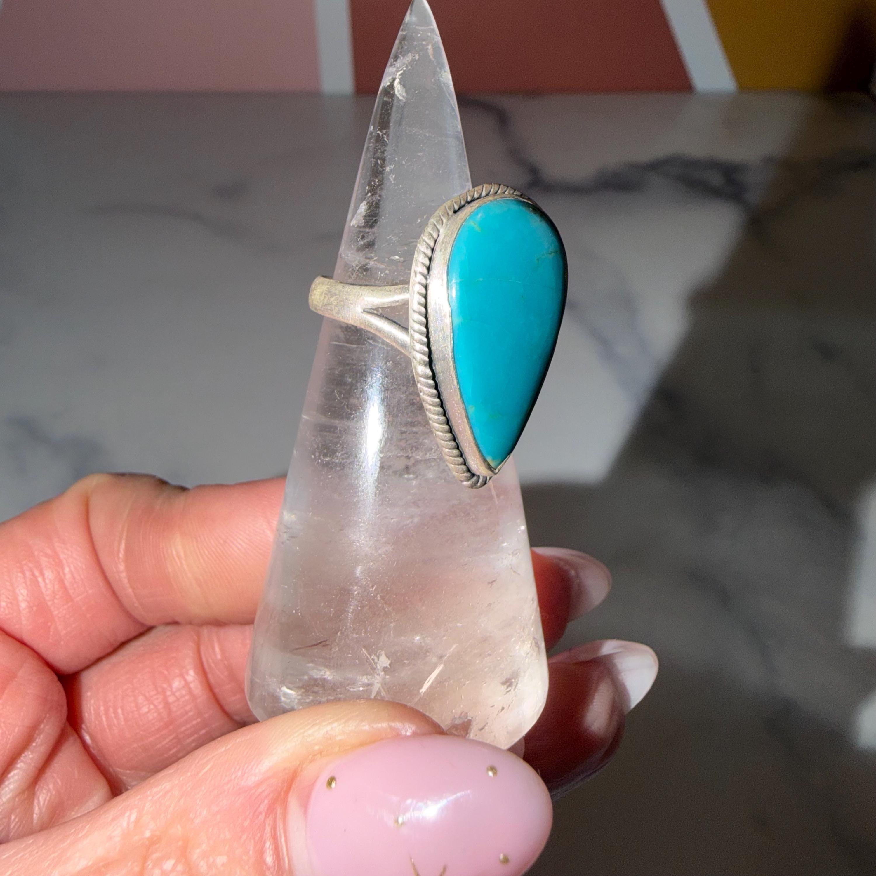 Royston Turquoise Teardrop Ring • Sterling Silver Adjustable Boho Jewelry 4