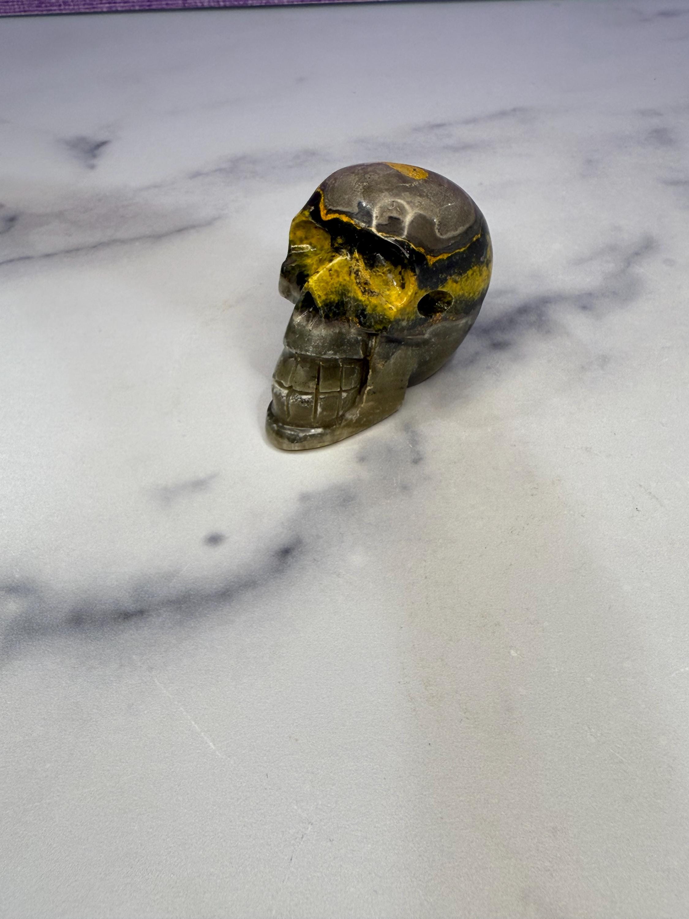 Yellow & Black Jasper Crystal Skull: Earthy Protection Stone 6