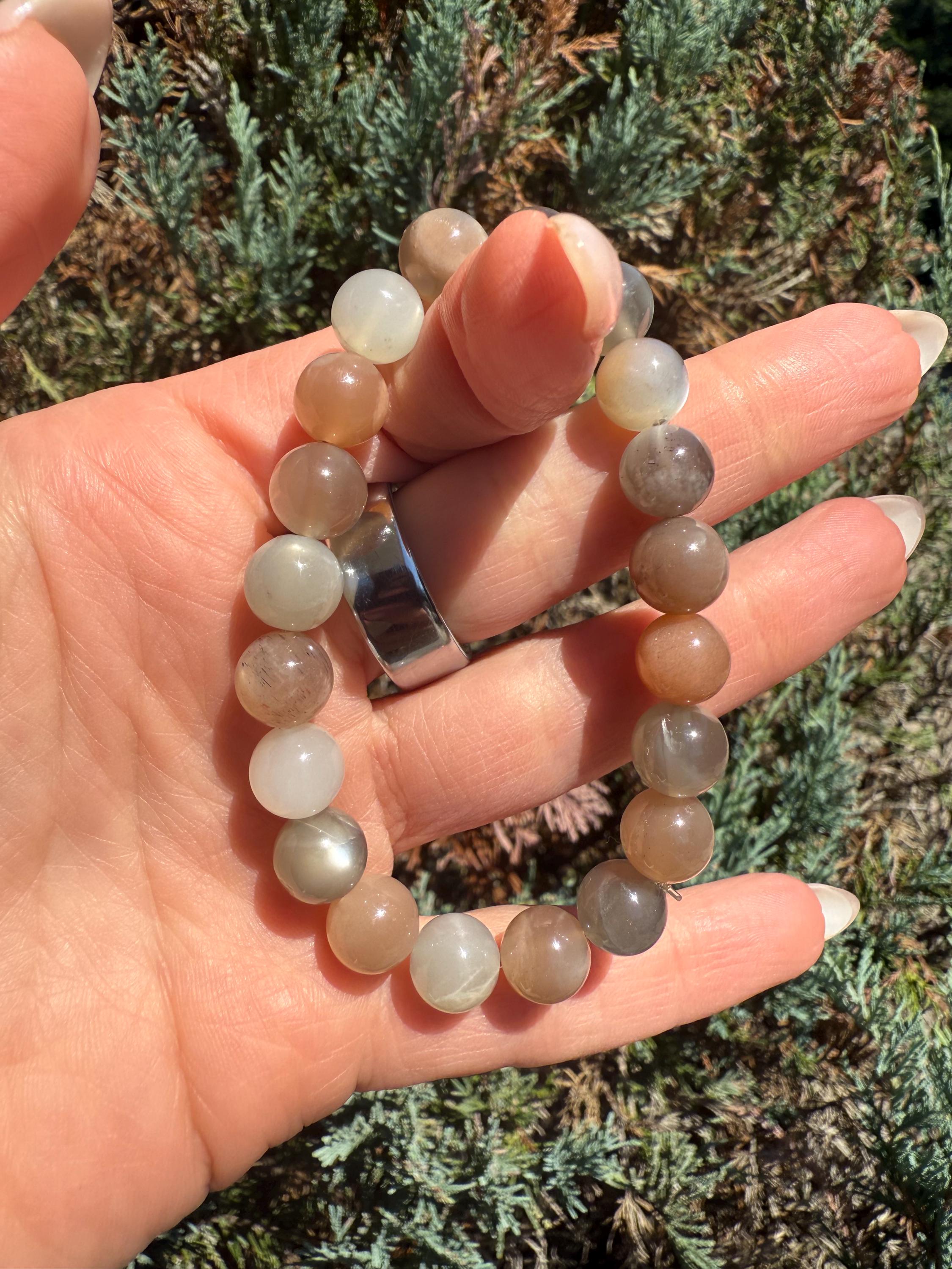 Assorted Moonstone Stretch Beaded Bracelet, Intuition Balance Crystal Jewelry (9mm) 6