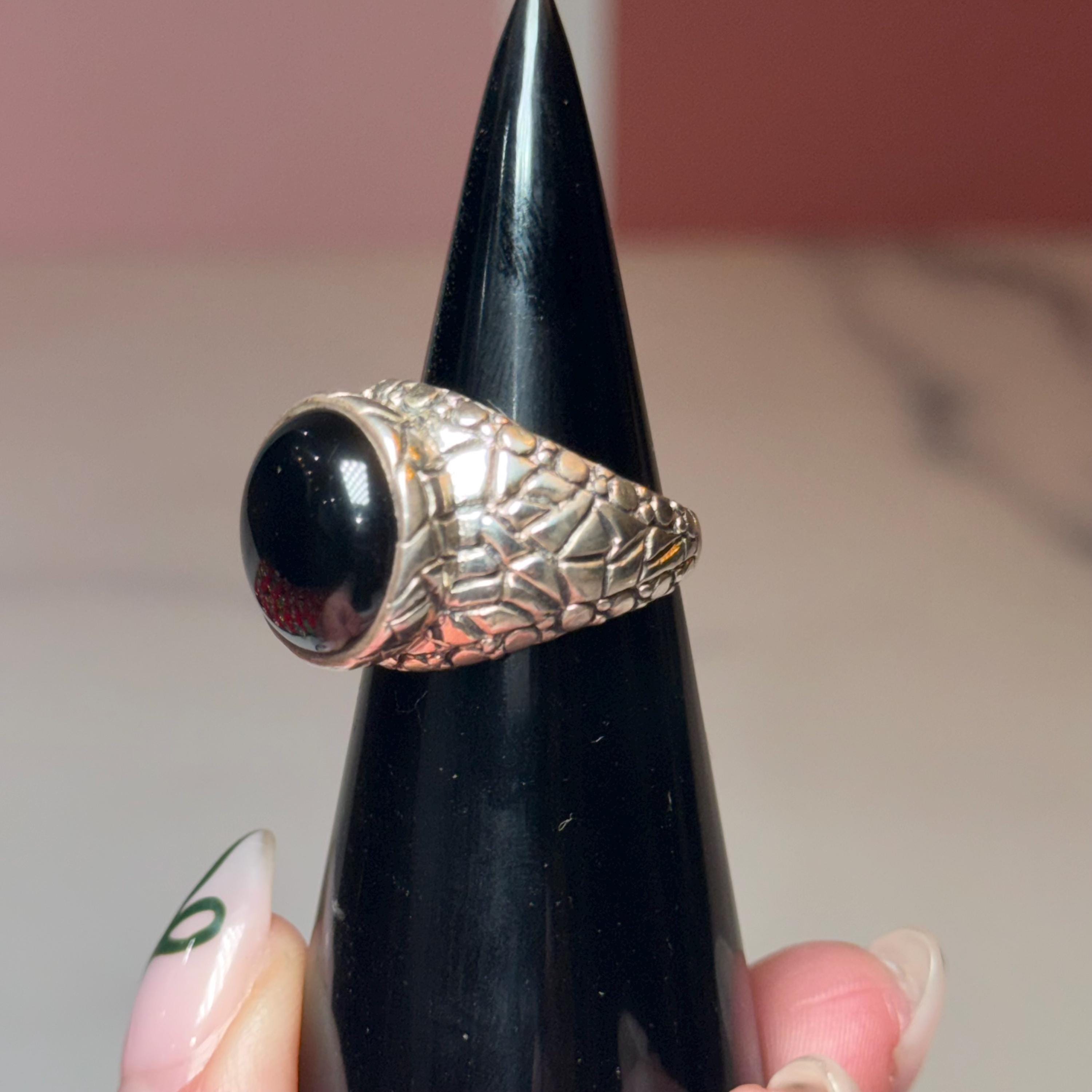 Black Onyx Sterling Silver Ring, Classic Statement Jewelry, Minimalist Design (size 7) 3
