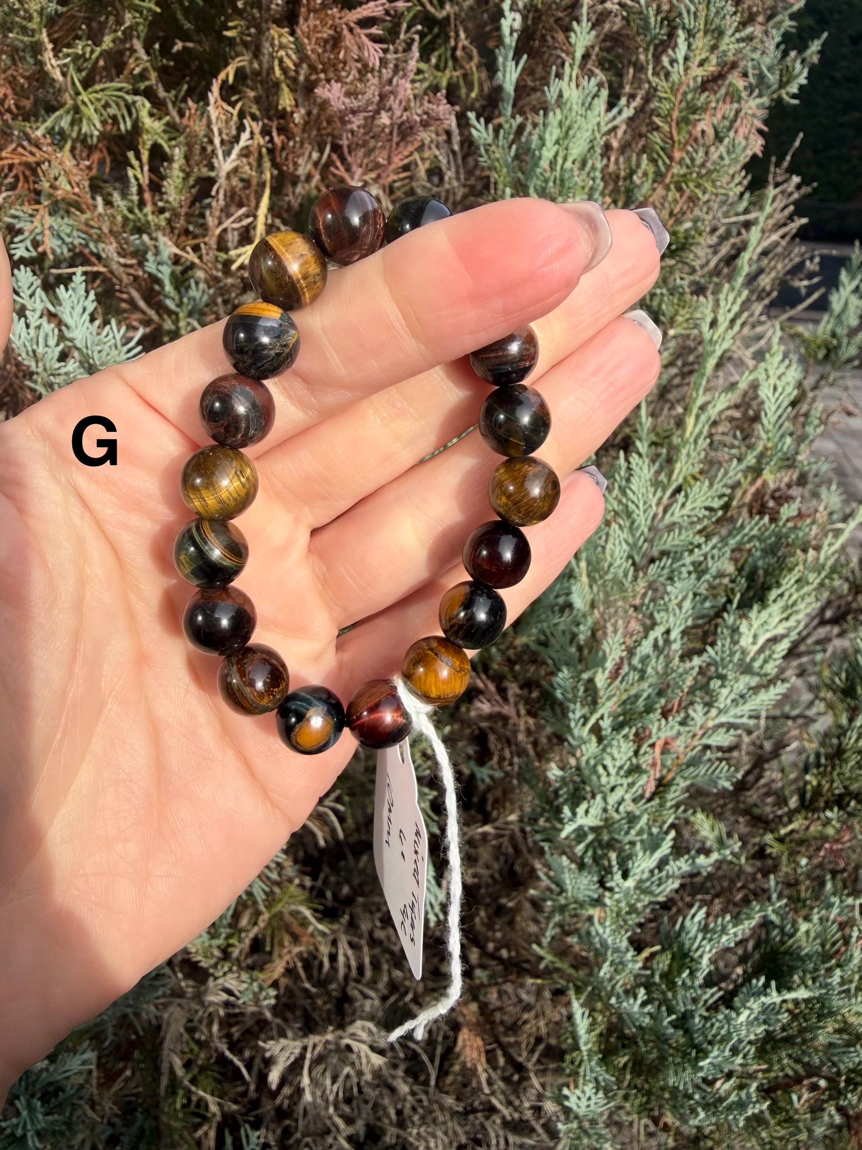 Tiger's Eye Beaded Bracelet • Natural Gemstone Protection Crystal Jewelry 17