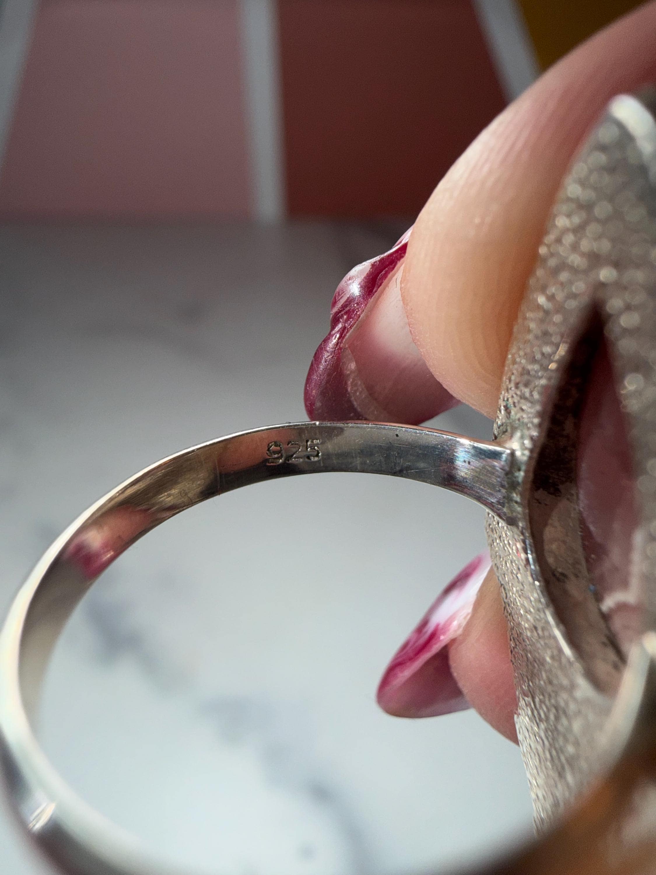 Rhodochrosite Luna Moth Ring • Sterling Silver Celestial Statement Jewelry (size 7) 3