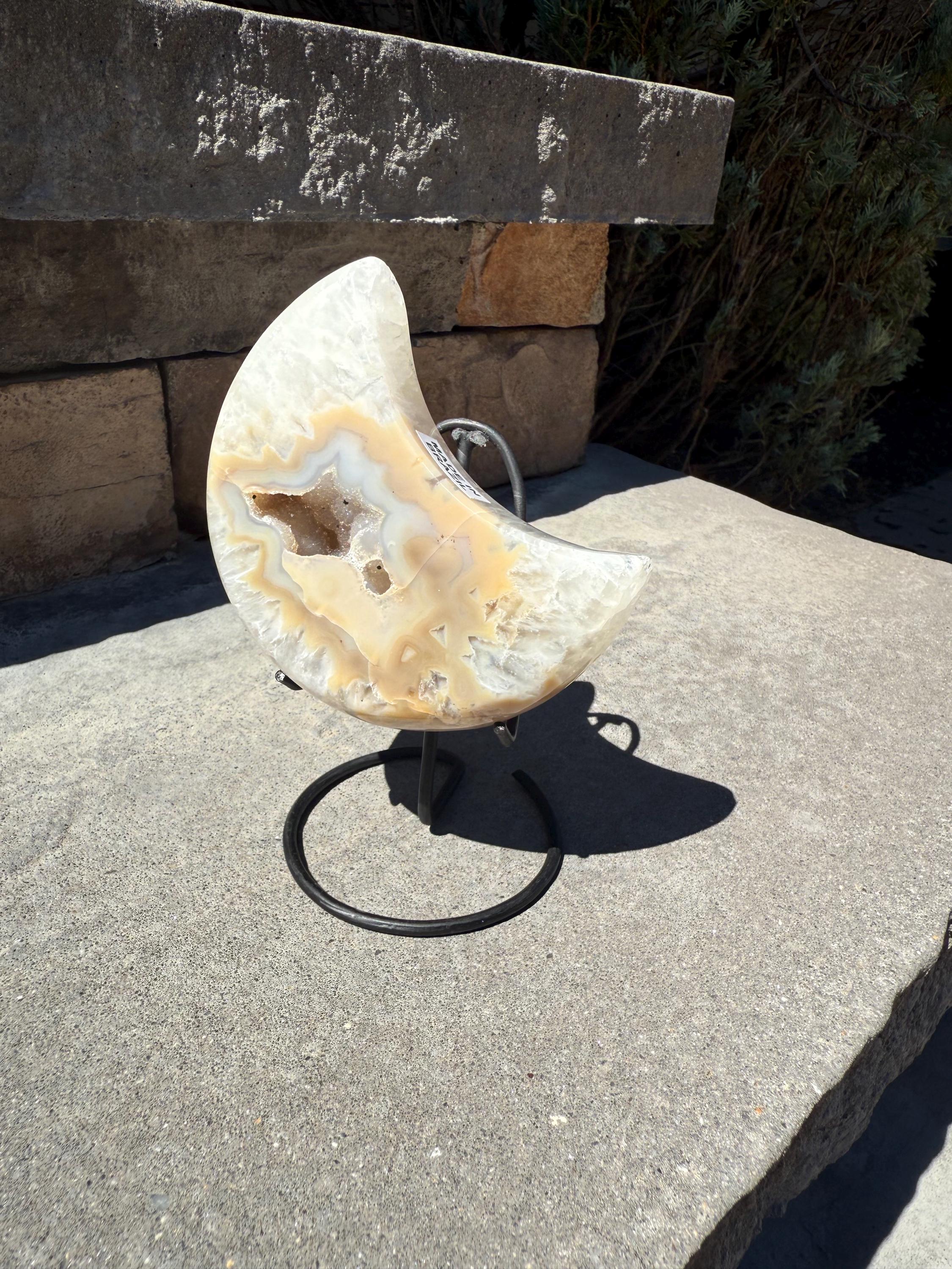 Druzy Brazilian Agate Quartz Crescent Moon Carving, Natural Crystal Sculpture, Spiritual Decor 5