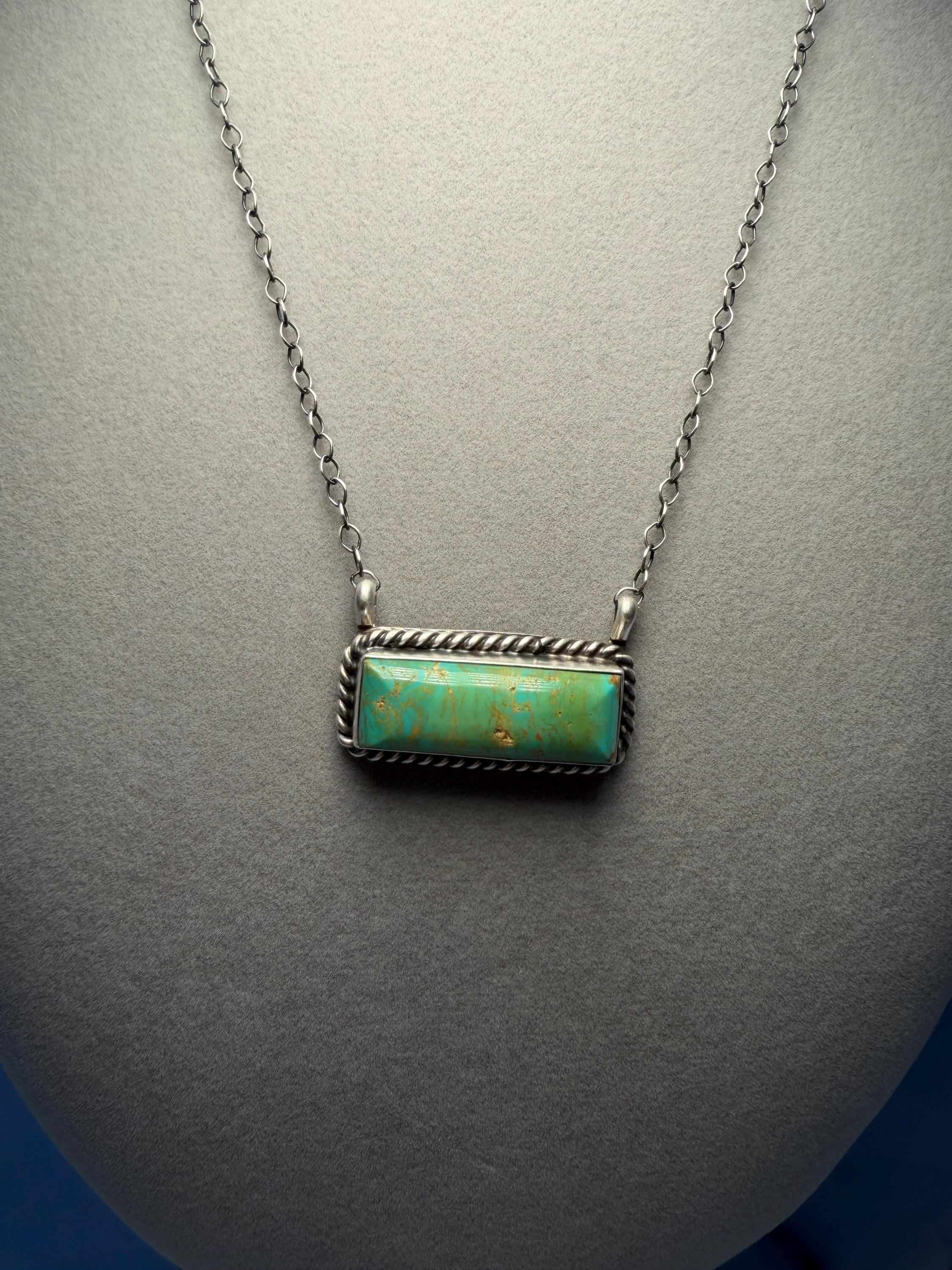 Donovan Skeets Kingman Turquoise Bar Necklace, Sterling Silver Southwest Stamped 925 5