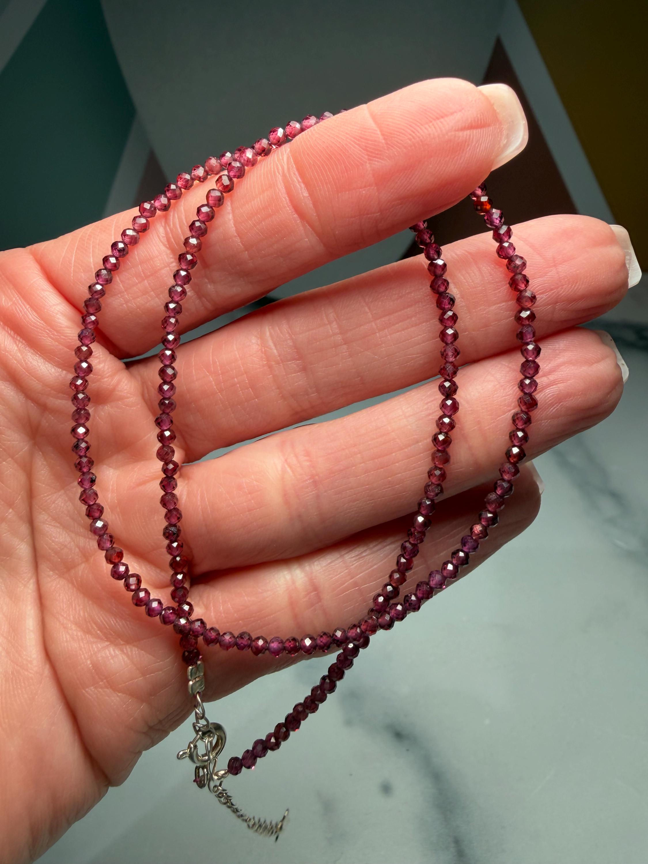 Faceted Garnet Beaded Necklace, 925 Sterling Silver, Dainty Red Gemstone, Adjustable Chain 5
