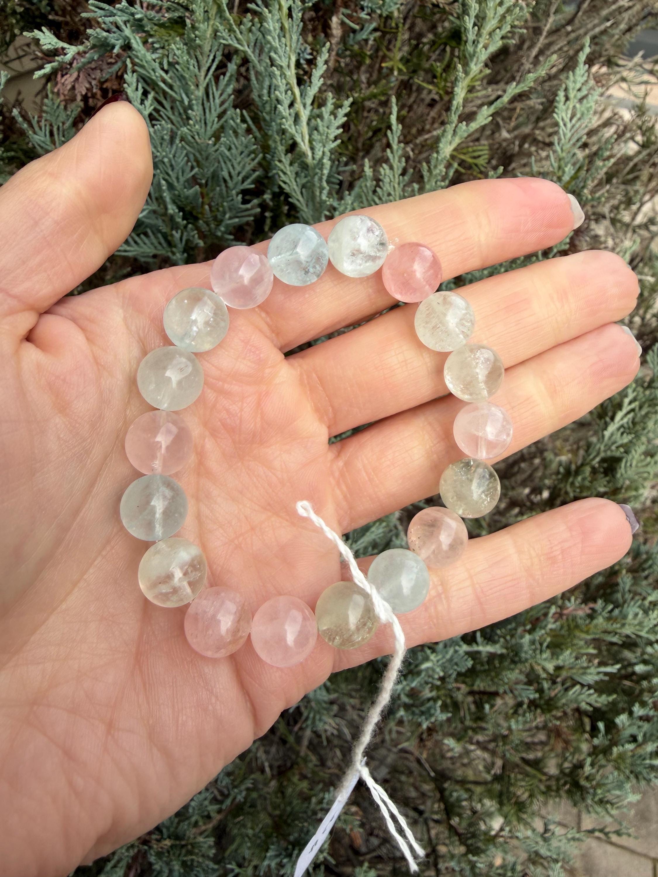Mixed Beryl Beaded Bracelet 10mm • Aquamarine Morganite Heliodor • Crystal Healing Jewelry • Feminine Energy Bracelet 14
