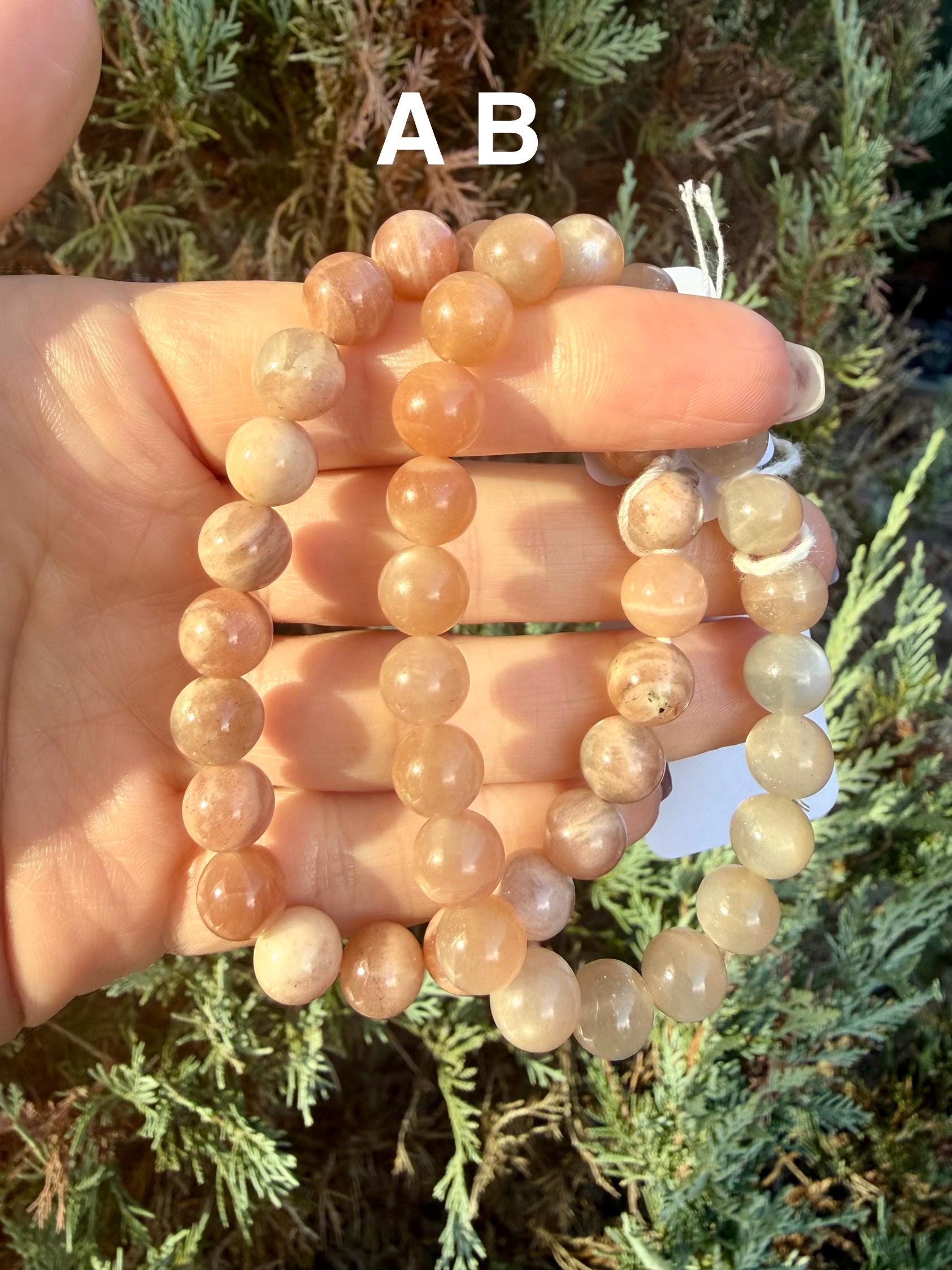 Mixed Peach Moonstone & Sunstone Beaded Bracelets • Crystal Healing Jewelry • Feminine Energy • Multiple Options 4