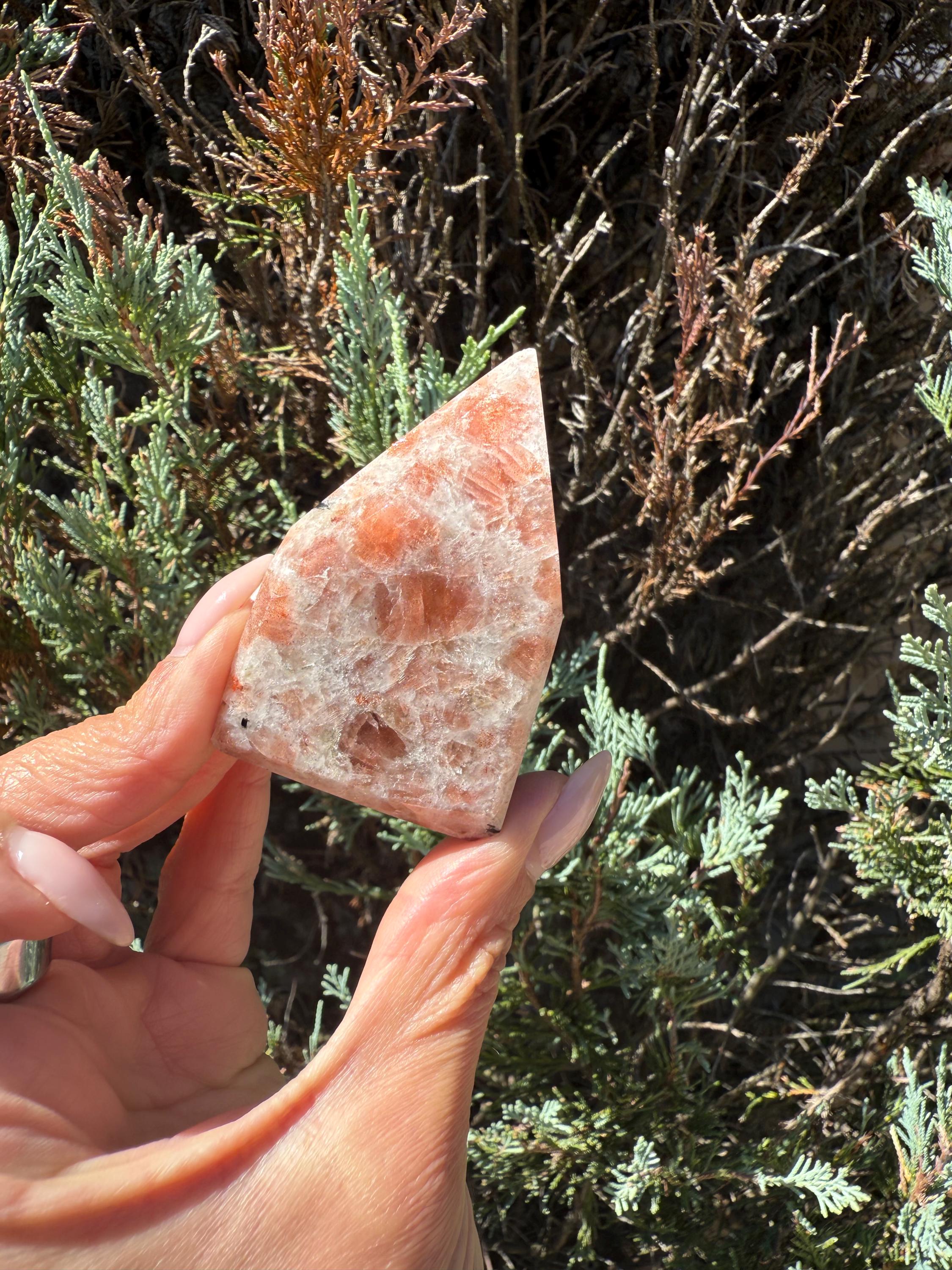 Flashy Sunstone Crystal Point Tower, Natural Mineral Decor, Healing Obelisk (Approx. 4oz) 9